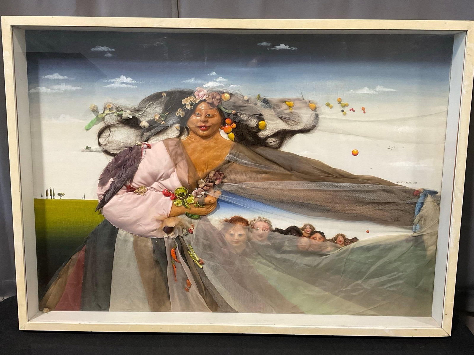 Framed Signed Mixed Media by Sylvia Nestler, Untitled 1982, 30x42 inch, Fabric, Oil on Board, & m... (1 of 8)