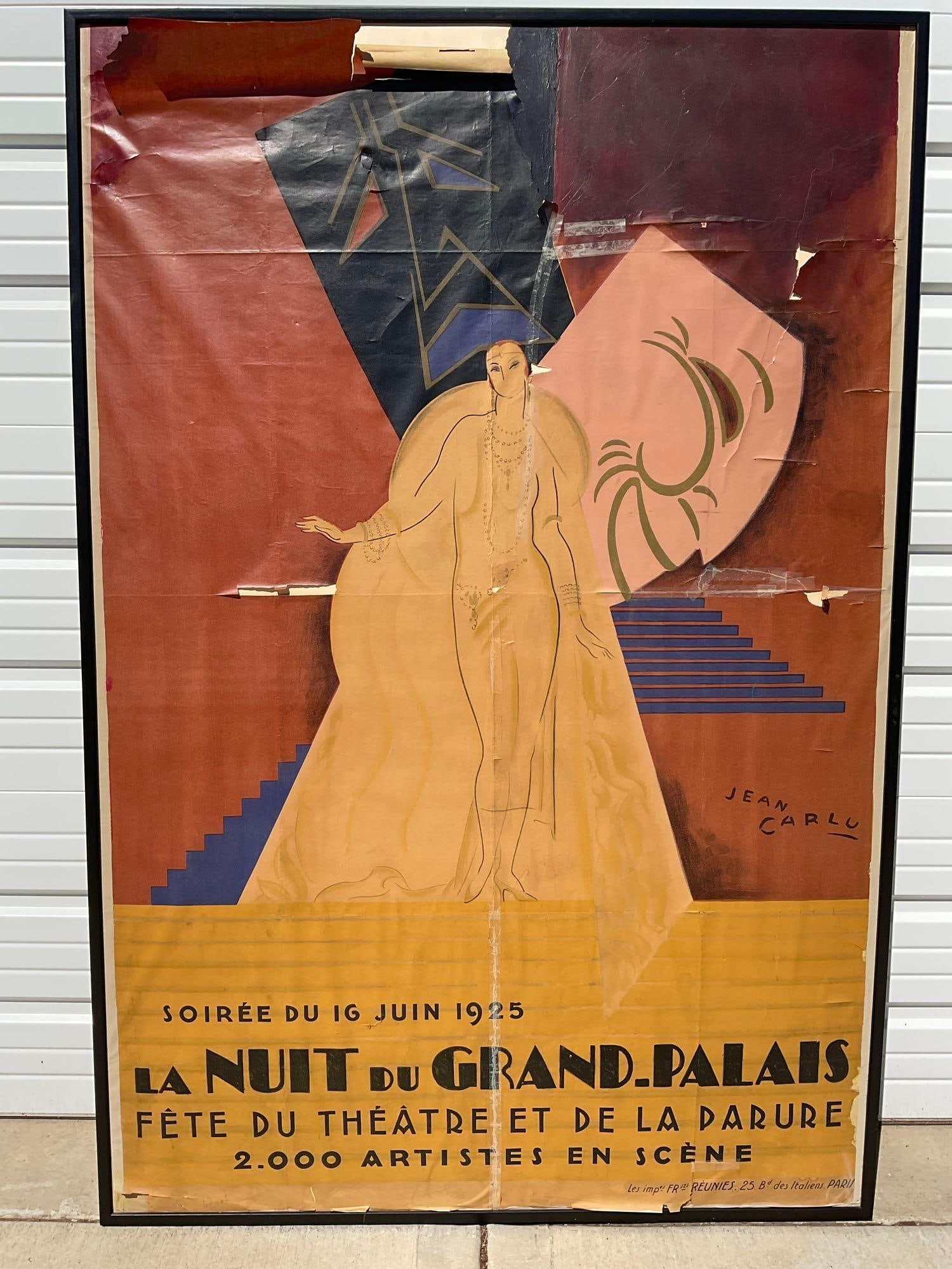 Framed Large Orginal Antique 1925 French Theater Poster, La Nuit du Grand Palais, By Jean Carlu - 2