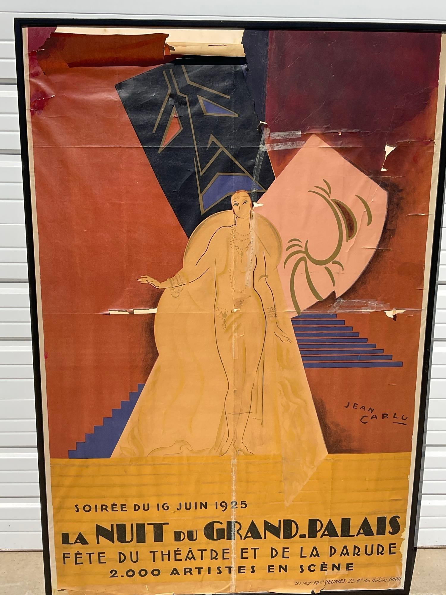 Framed Large Orginal Antique 1925 French Theater Poster, La Nuit du Grand Palais, By Jean Carlu - 3