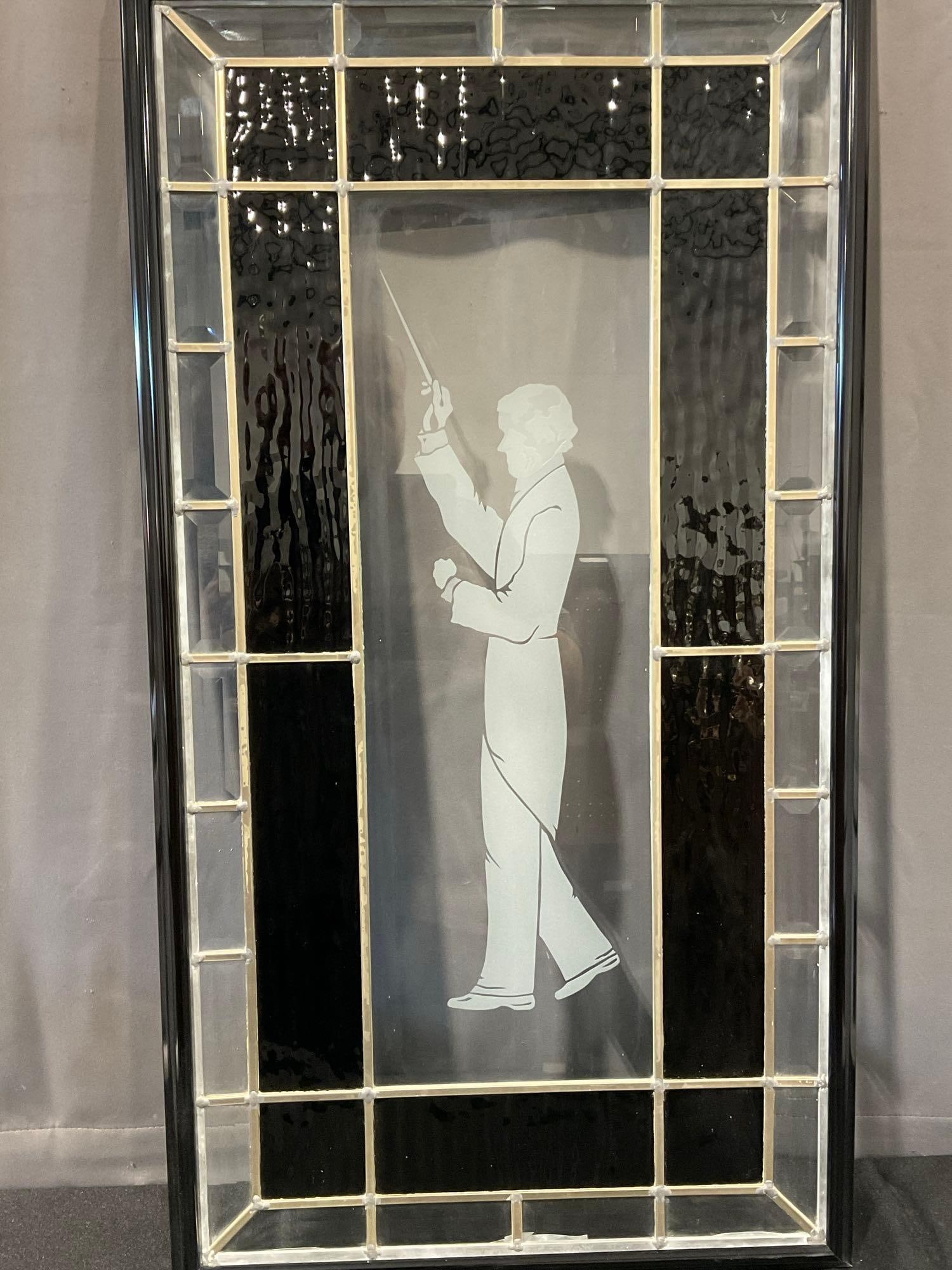 Customized Stained Glass Window, Orchestra Conductor, Leaded, Black Border, approx 36h x 20w inches (1 of 7)