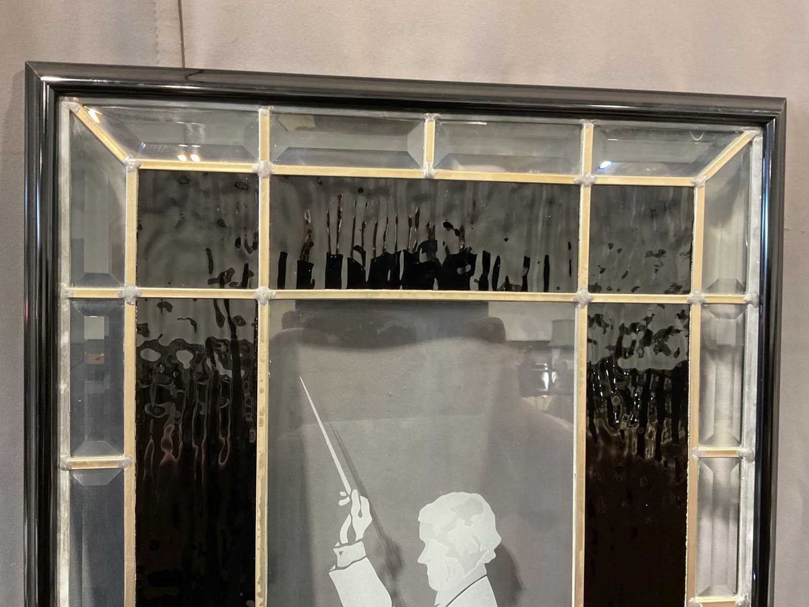 Customized Stained Glass Window, Orchestra Conductor, Leaded, Black Border, approx 36h x 20w inches - 2