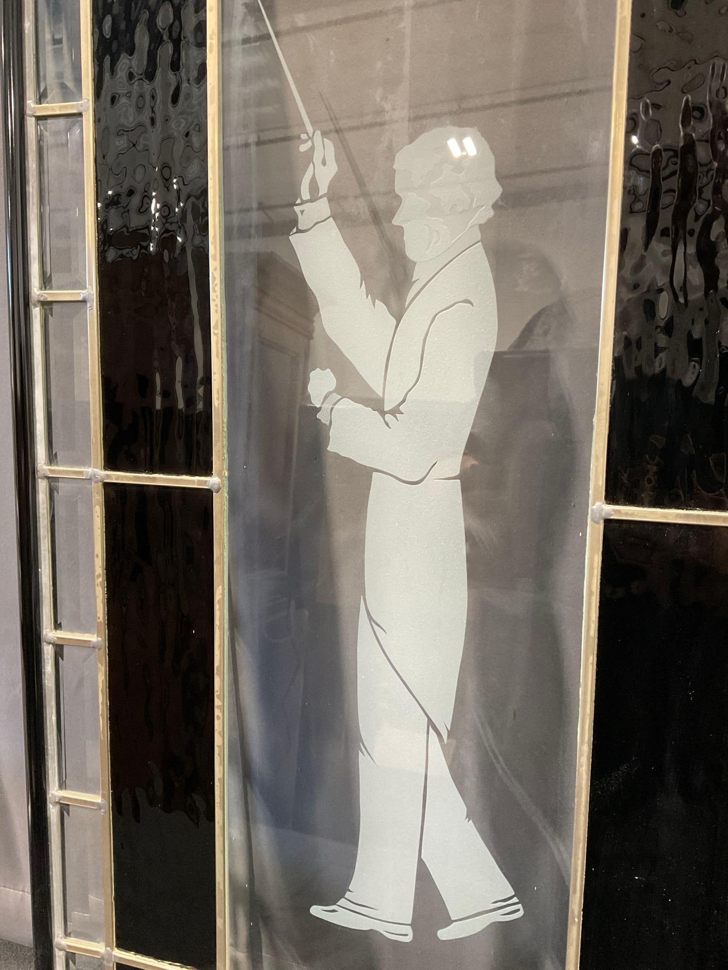 Customized Stained Glass Window, Orchestra Conductor, Leaded, Black Border, approx 36h x 20w inches - 3
