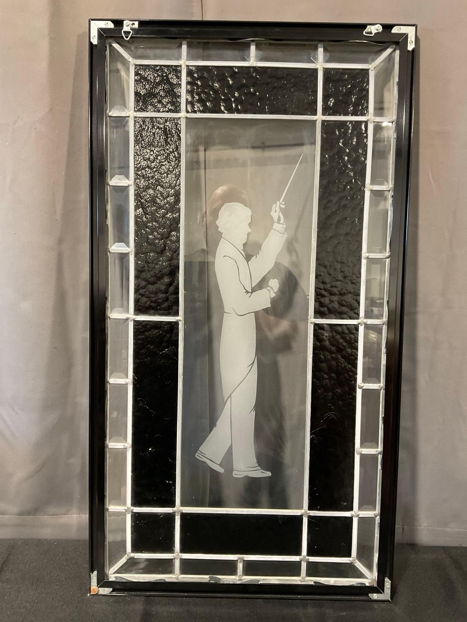 Customized Stained Glass Window, Orchestra Conductor, Leaded, Black Border, approx 36h x 20w inches - 5