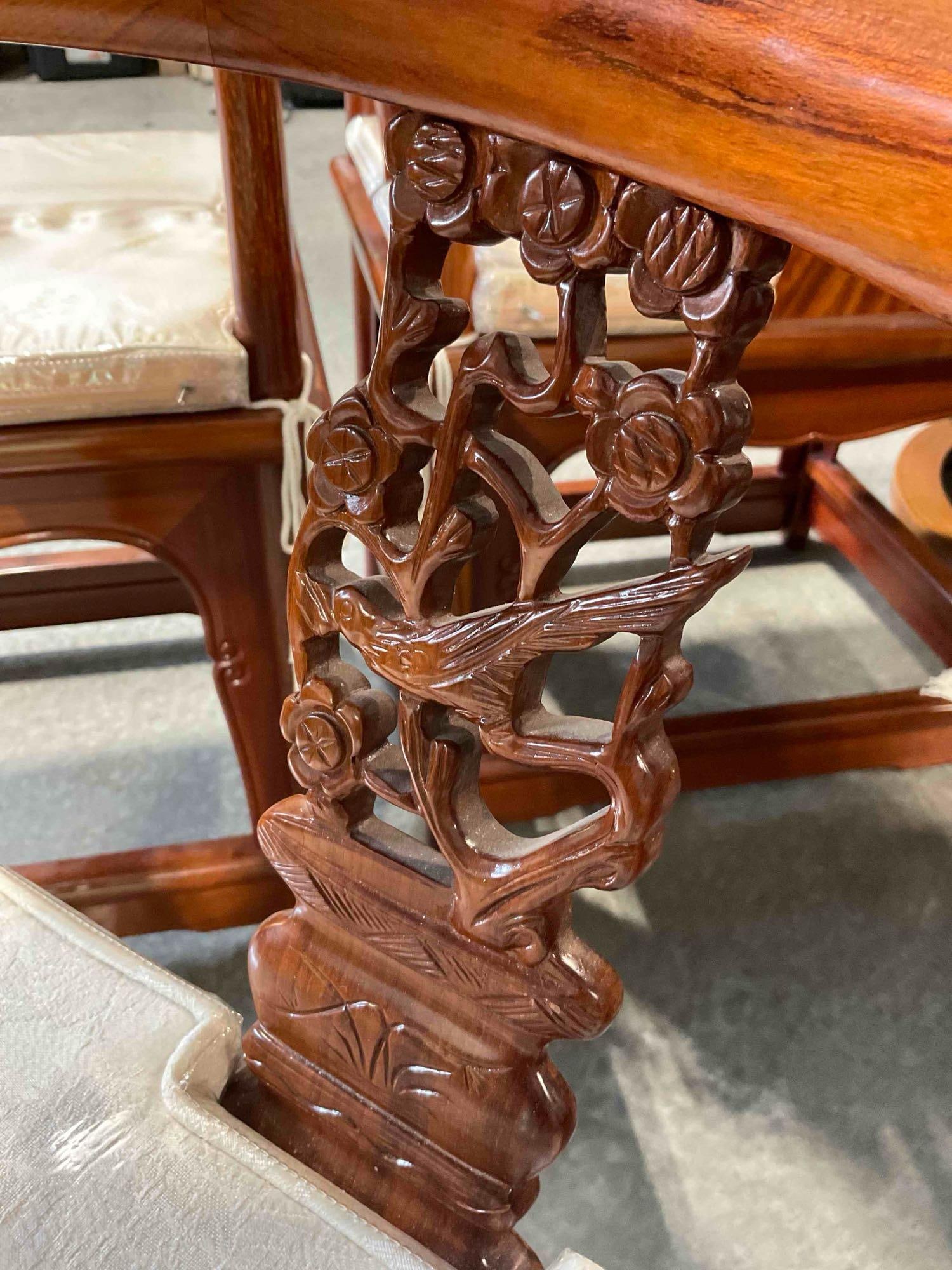 Vintage Ornately Carved Rosewood Wood Chinese Corner Chair w/ Cream Cushion. Good Cond. - 7
