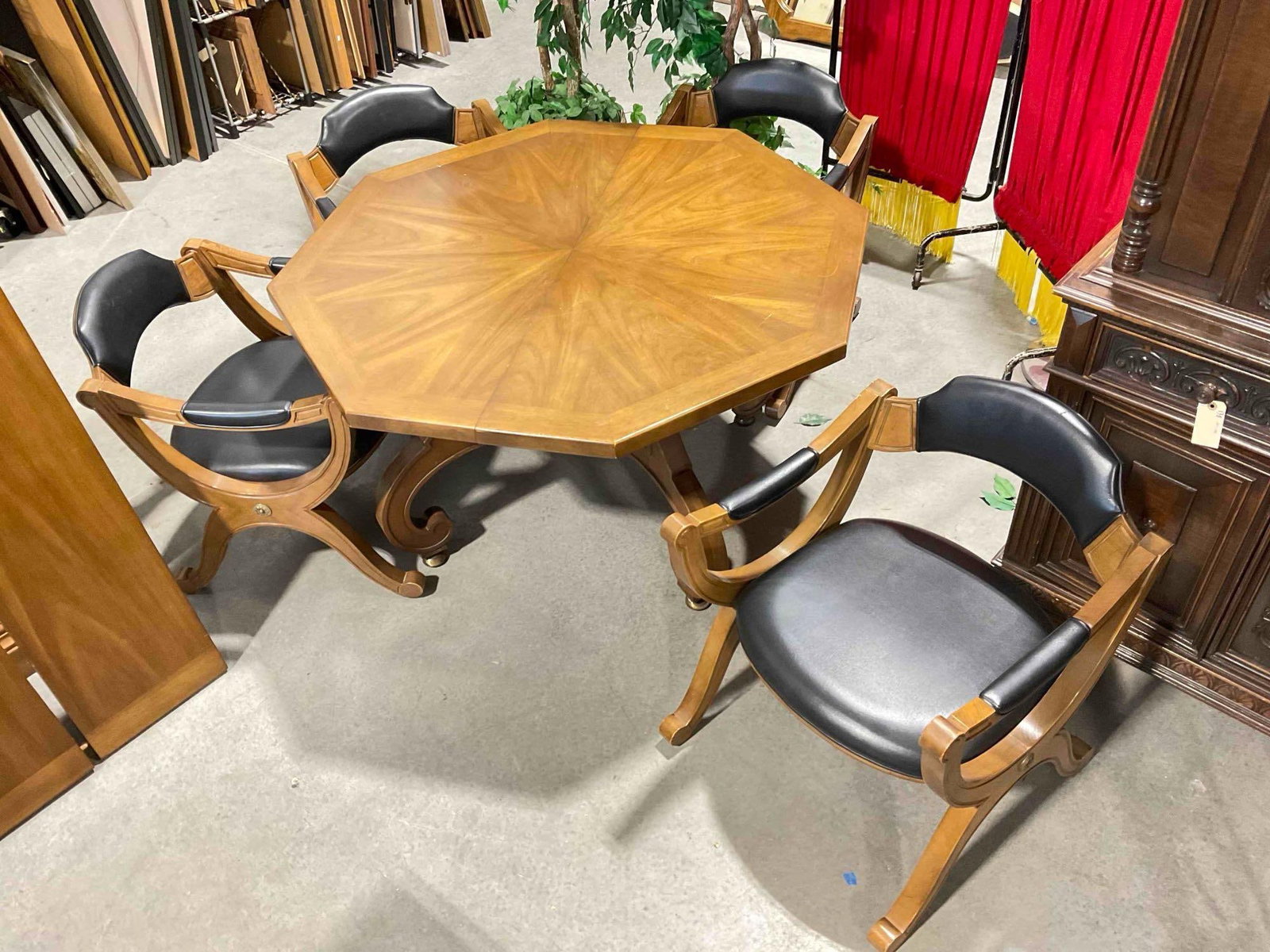 Vintage MC Drexel Esperanto Walnut Veneer Loose Leaf Octagonal Table w/ 4 pc Chairs. See pics. - 2