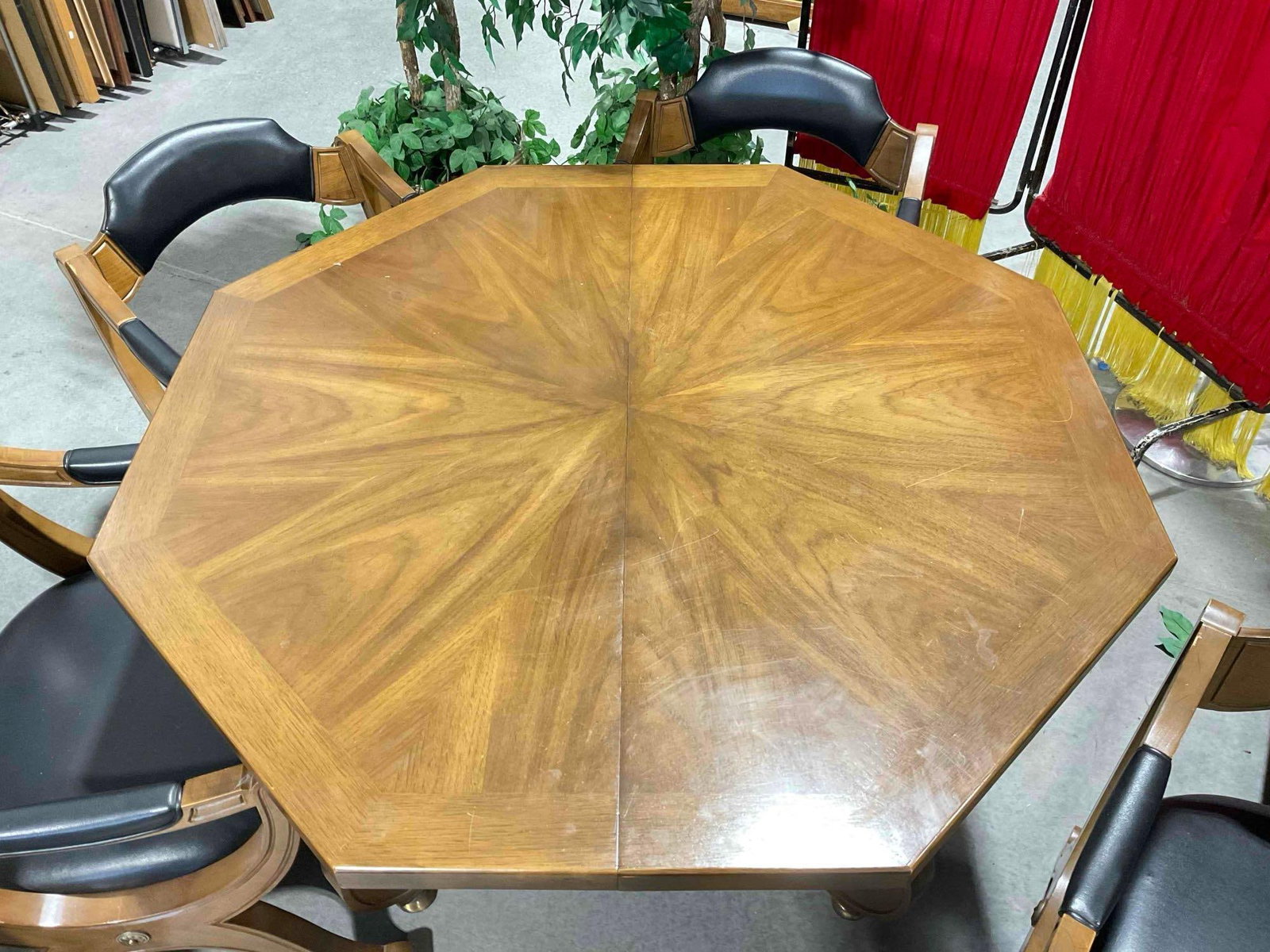Vintage MC Drexel Esperanto Walnut Veneer Loose Leaf Octagonal Table w/ 4 pc Chairs. See pics. - 3