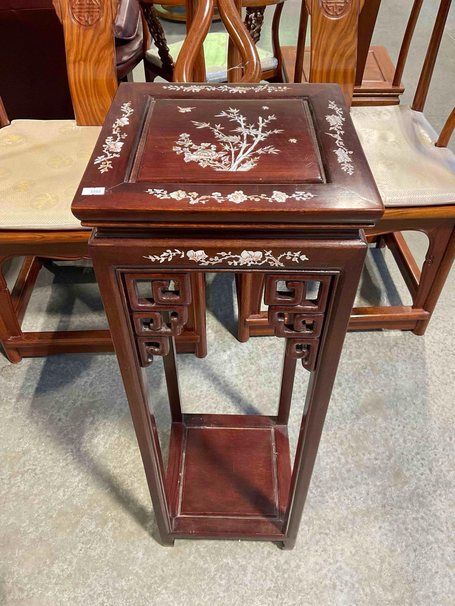 Vintage Asian Style Rosewood Wood Side Planter Table w/ Mother of Pearl Inlay. Good Condition. (1 of 4)