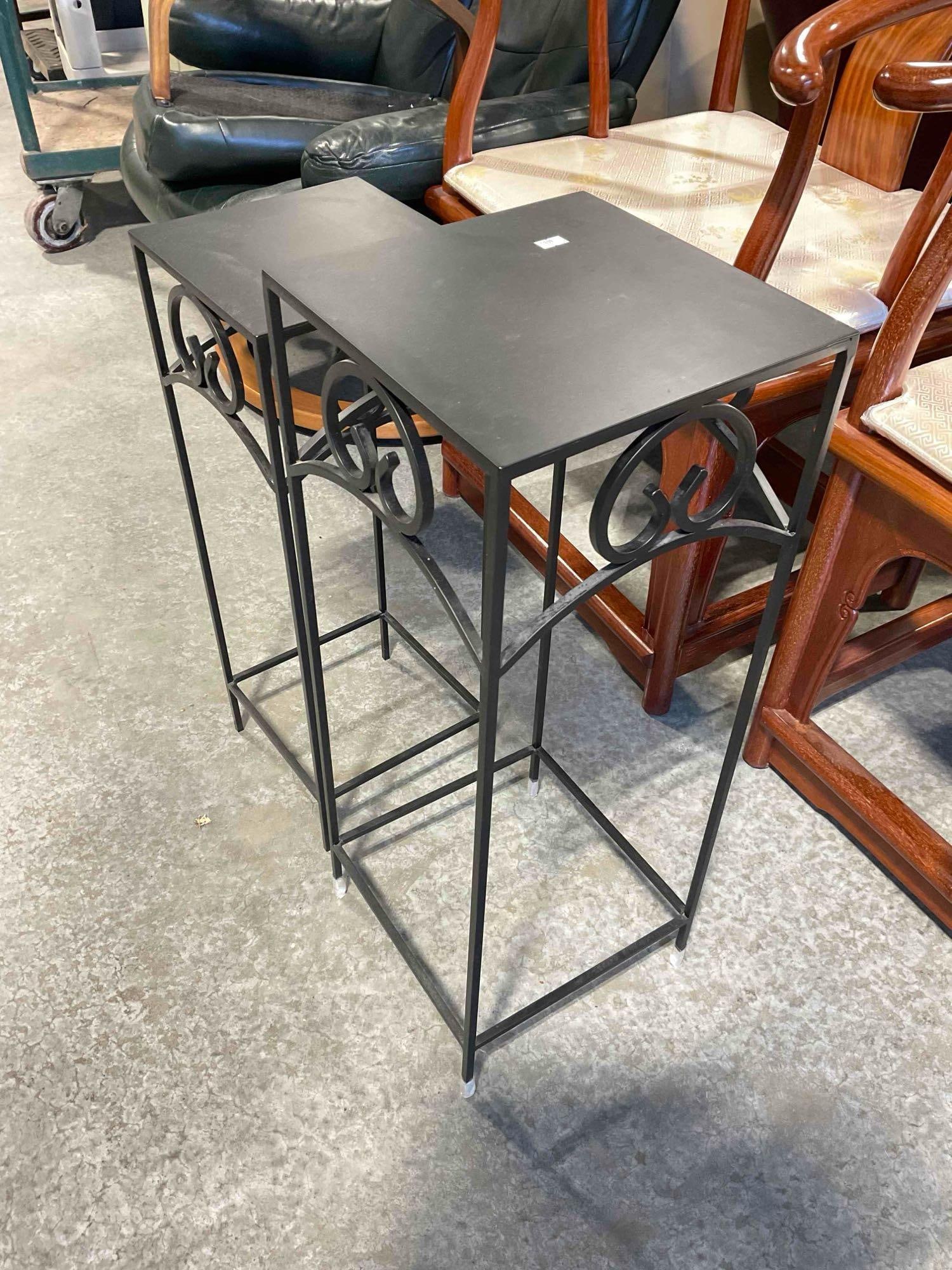 Par of Black Metal Square Nesting Tables w/ Decorative Accent. Good Condition. See pics. - 2
