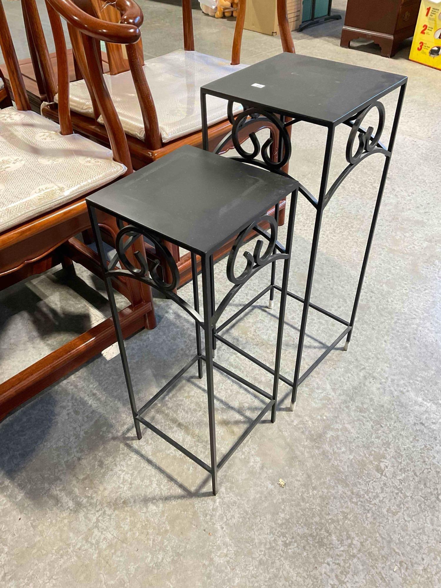 Par of Black Metal Square Nesting Tables w/ Decorative Accent. Good Condition. See pics. - 3