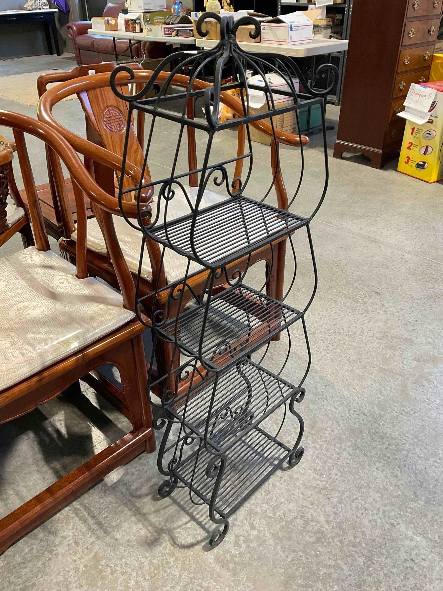Black Wrought Metal 4-Tier Plant Stand w/ Decorative Tower Shape. Good Condition. See pics - 2