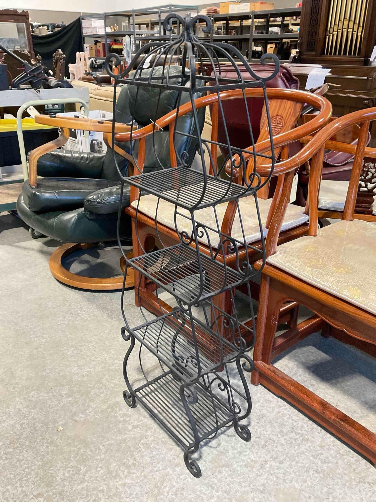Black Wrought Metal 4-Tier Plant Stand w/ Decorative Tower Shape. Good Condition. See pics - 3