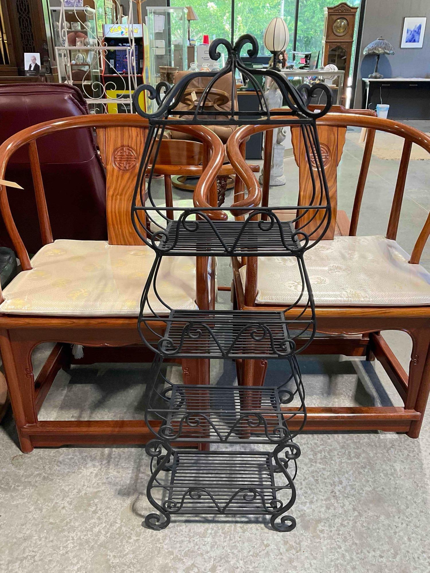 Black Wrought Metal 4-Tier Plant Stand w/ Decorative Tower Shape. Good Condition. See pics - 4
