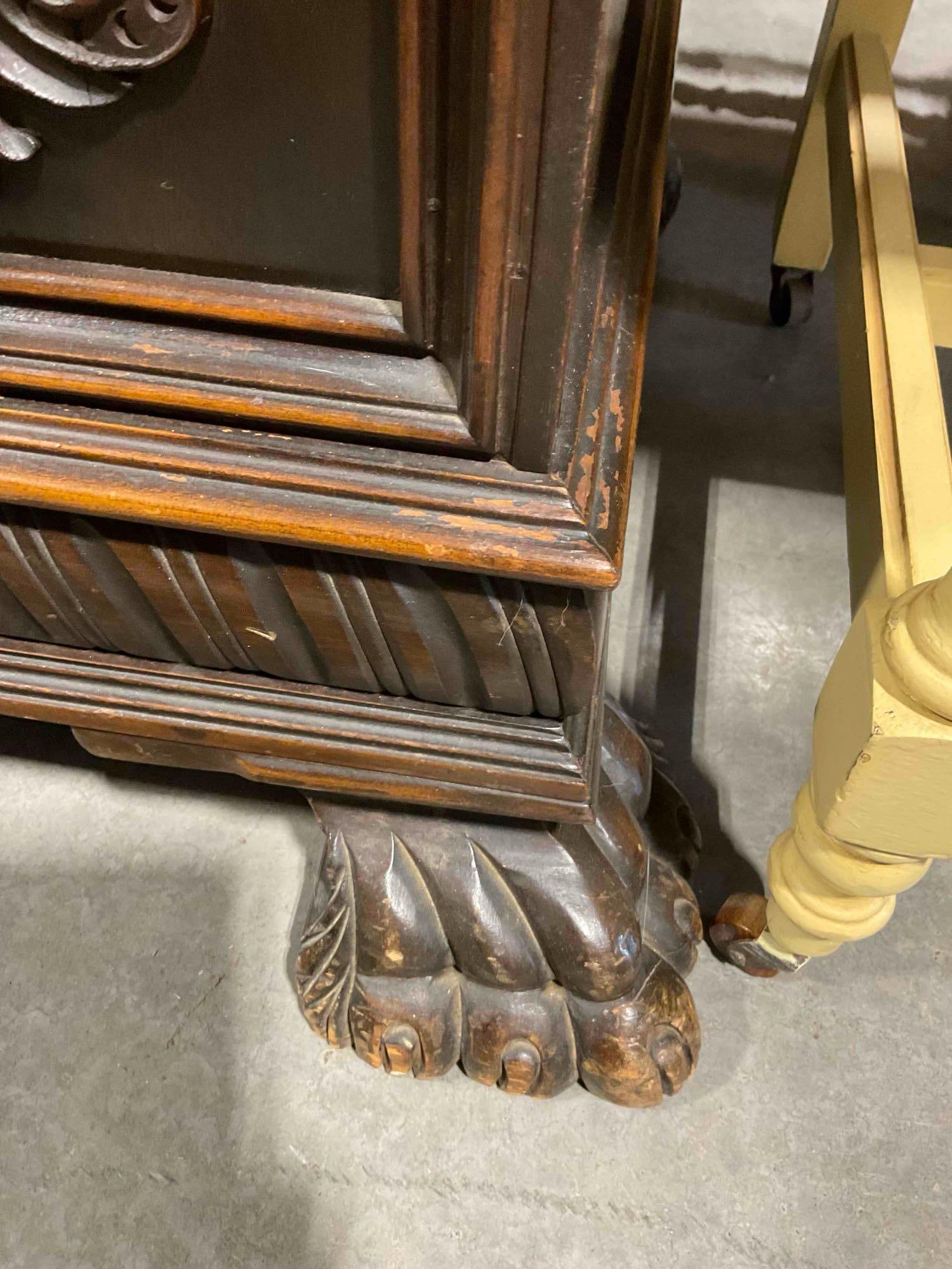 Turn of the Century Renaissance Revival Style Walnut Sideboard w/ Fruit Carvings & Claw Feet. - 9