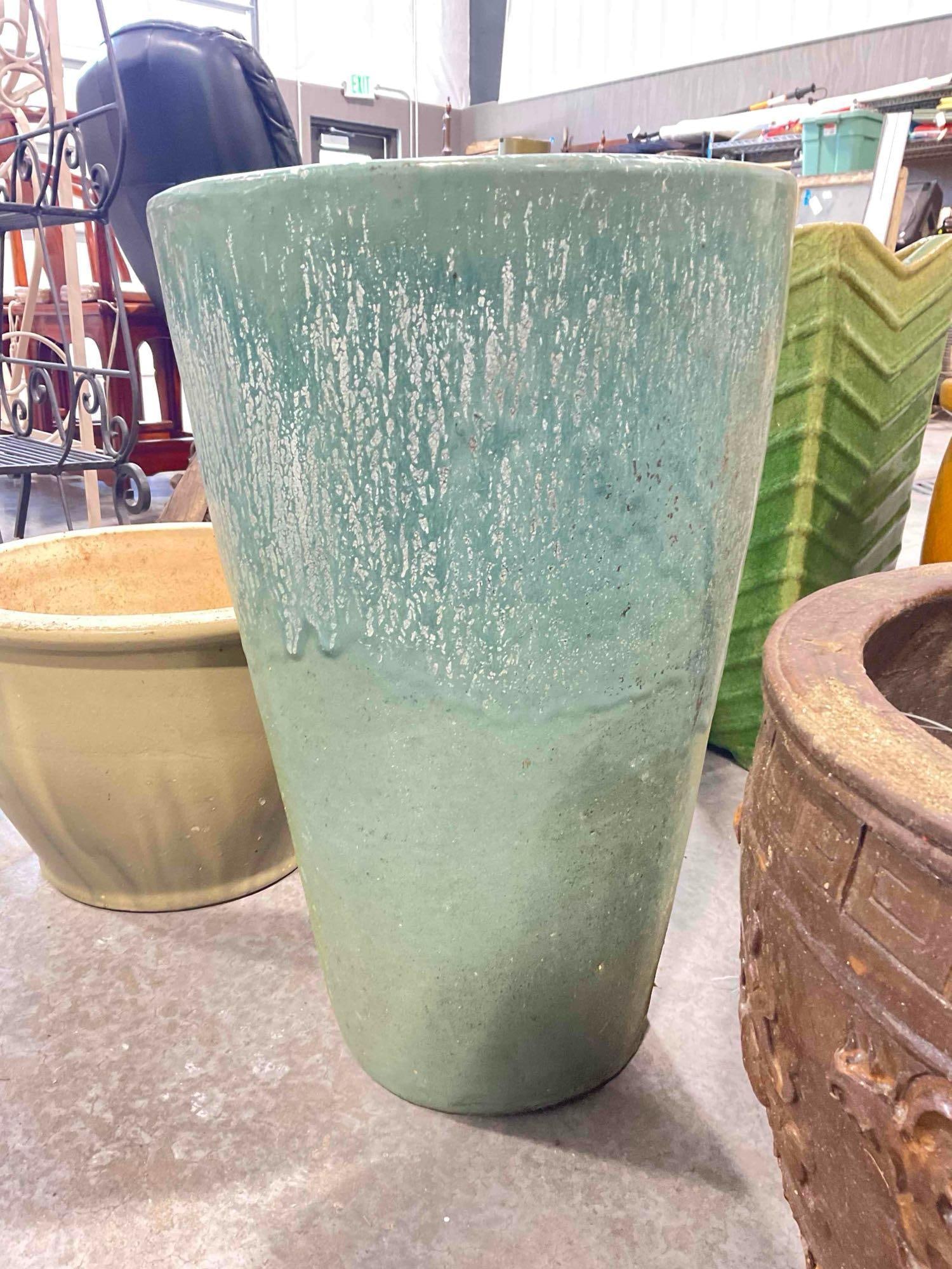 Teal Glazed Ceramic Planter Pot. Measures 13" x 13" x 20" Good Condition. - 2