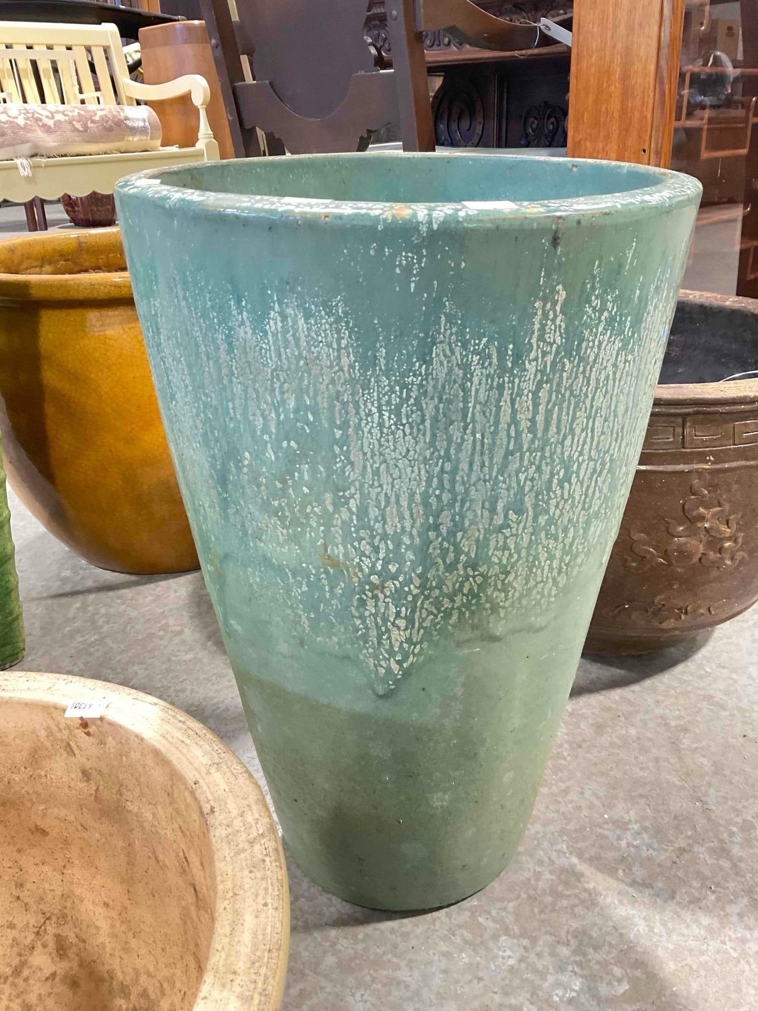 Teal Glazed Ceramic Planter Pot. Measures 13" x 13" x 20" Good Condition. - 3