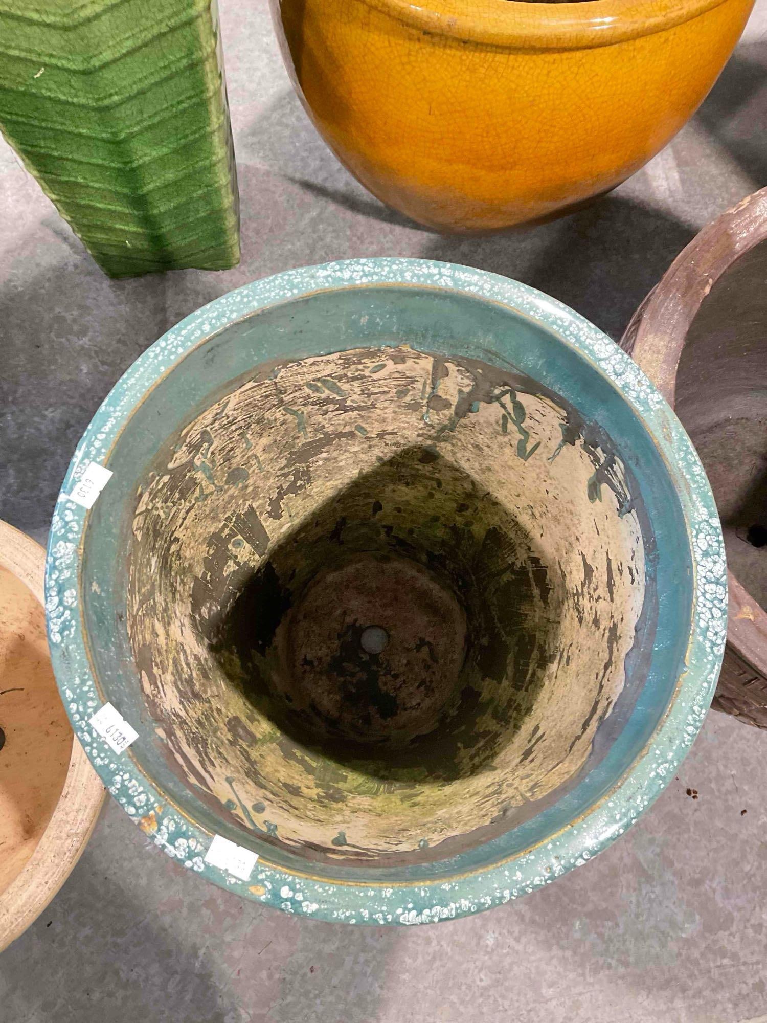 Teal Glazed Ceramic Planter Pot. Measures 13" x 13" x 20" Good Condition. - 4