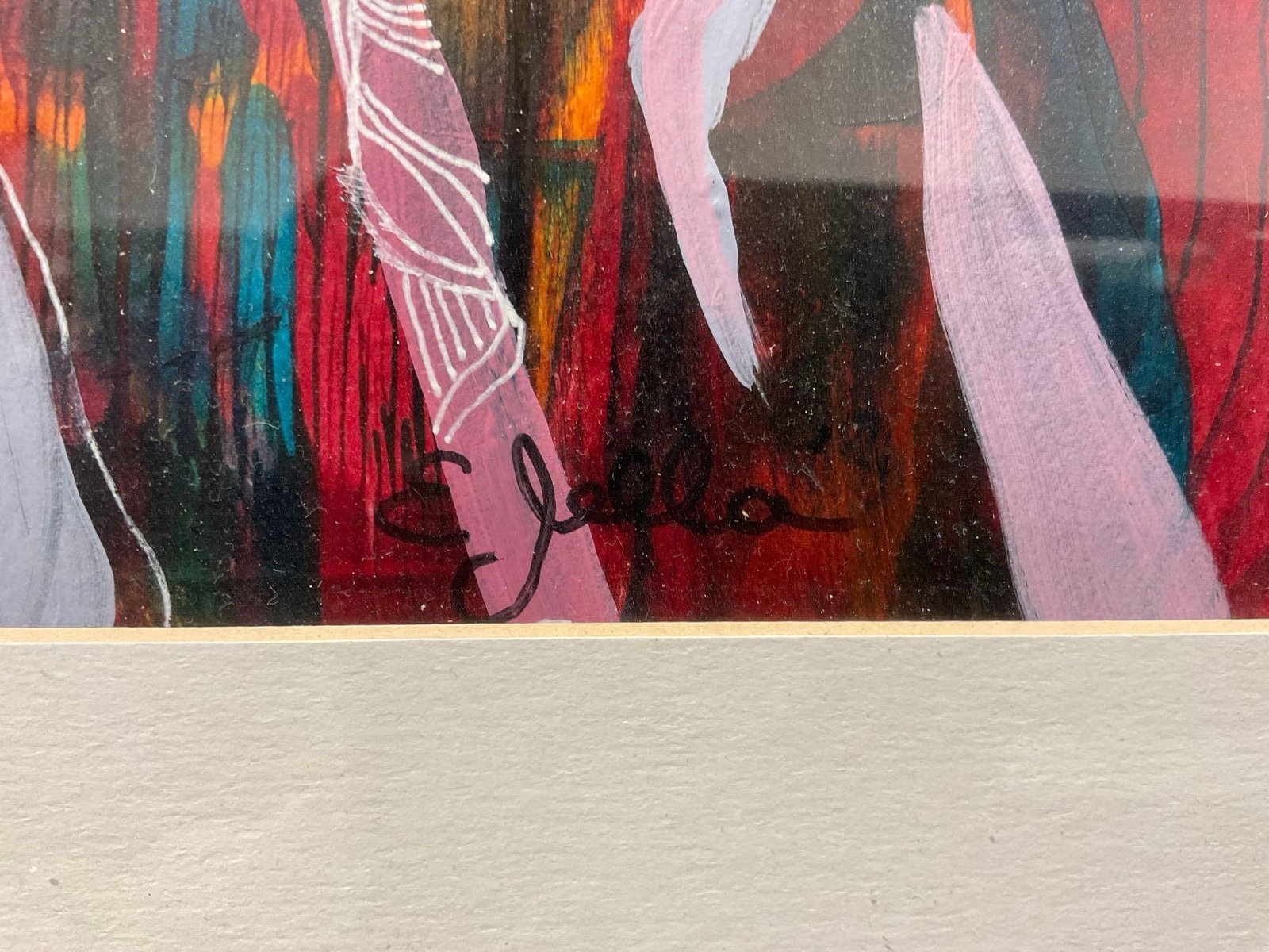 Framed Watercolor, signed artist E Jella?, Colorful Figures dancing, 15x22 inches - 5
