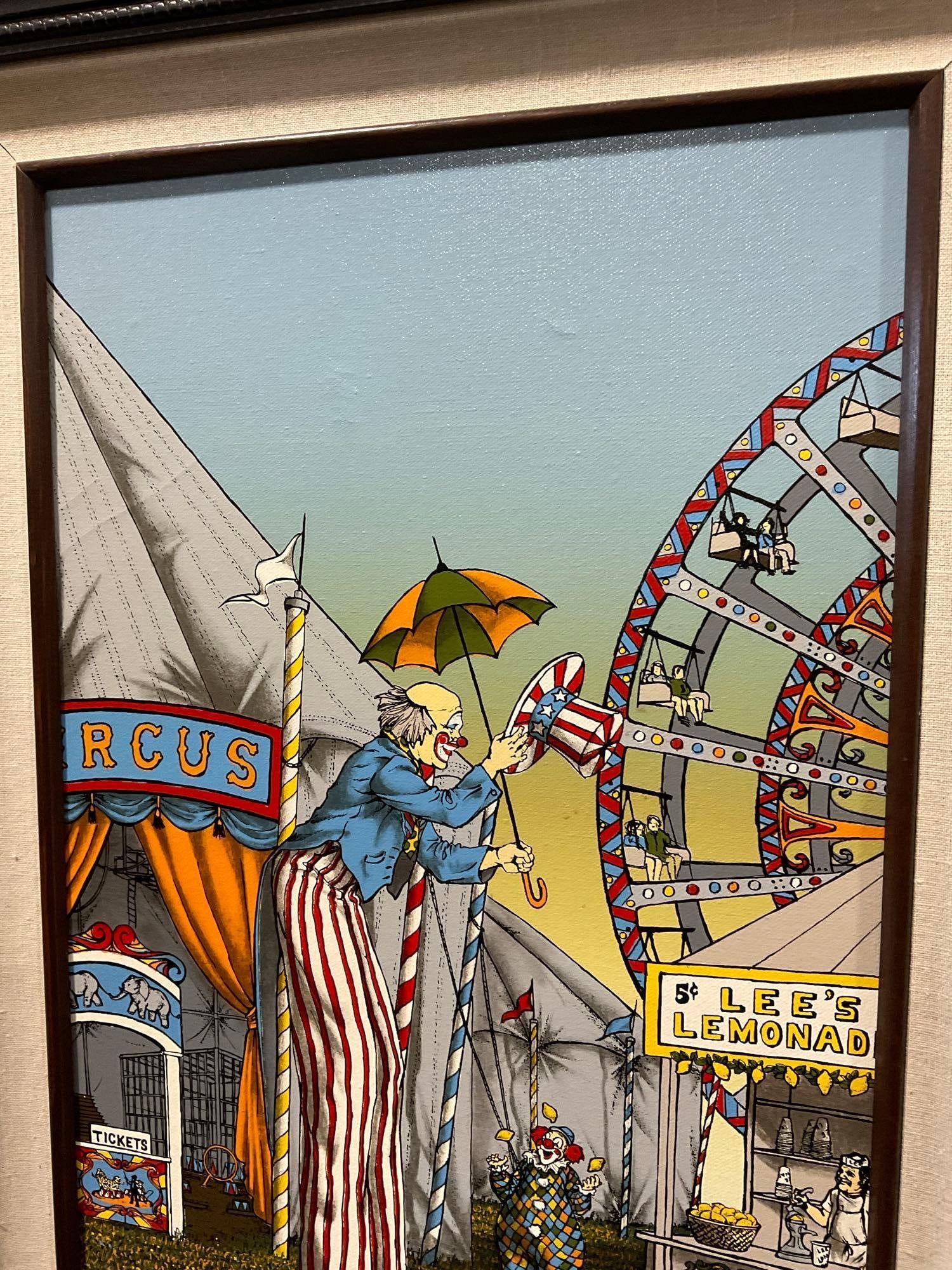 Framed Repro Serigraph on Canvas, The Circus Clown by H. Hargrove, 33x20 inches - 2