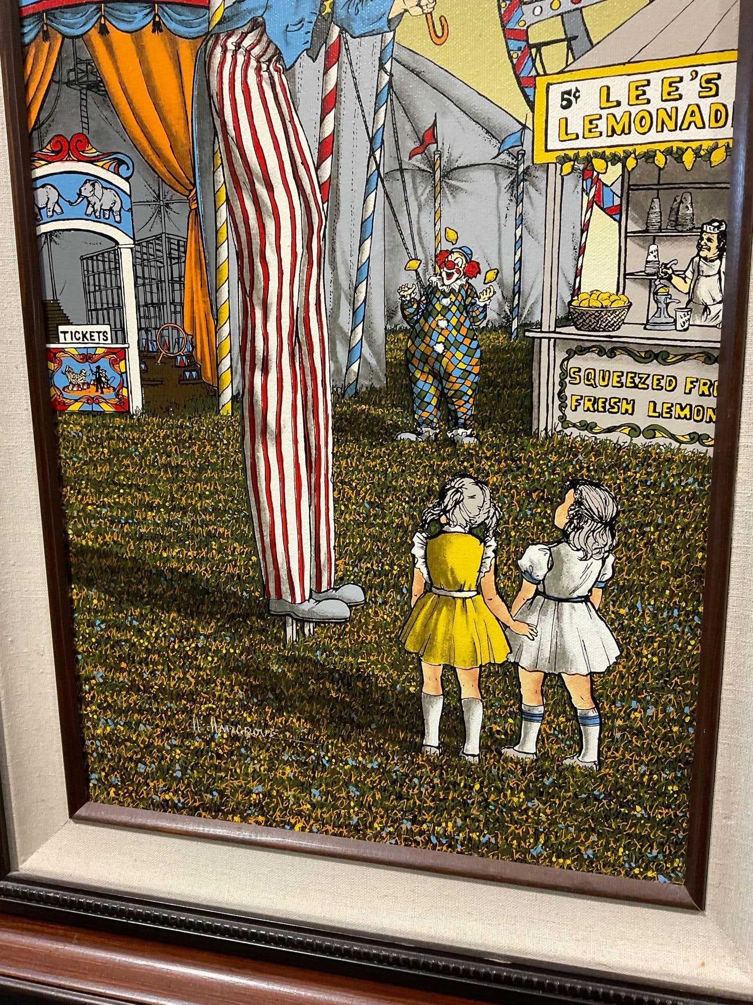 Framed Repro Serigraph on Canvas, The Circus Clown by H. Hargrove, 33x20 inches - 3