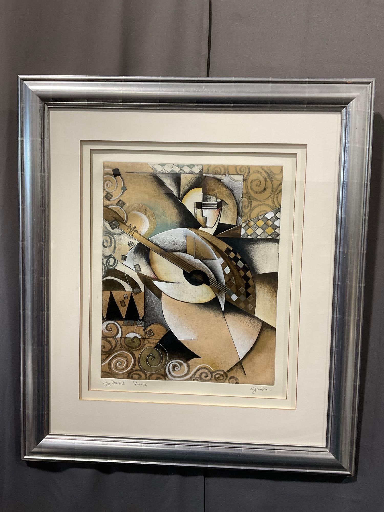Framed Lithograph titled Jazz Blues II 22/200 Ed. II by J.A.Grassia, Art Deco Abstract piece - 2