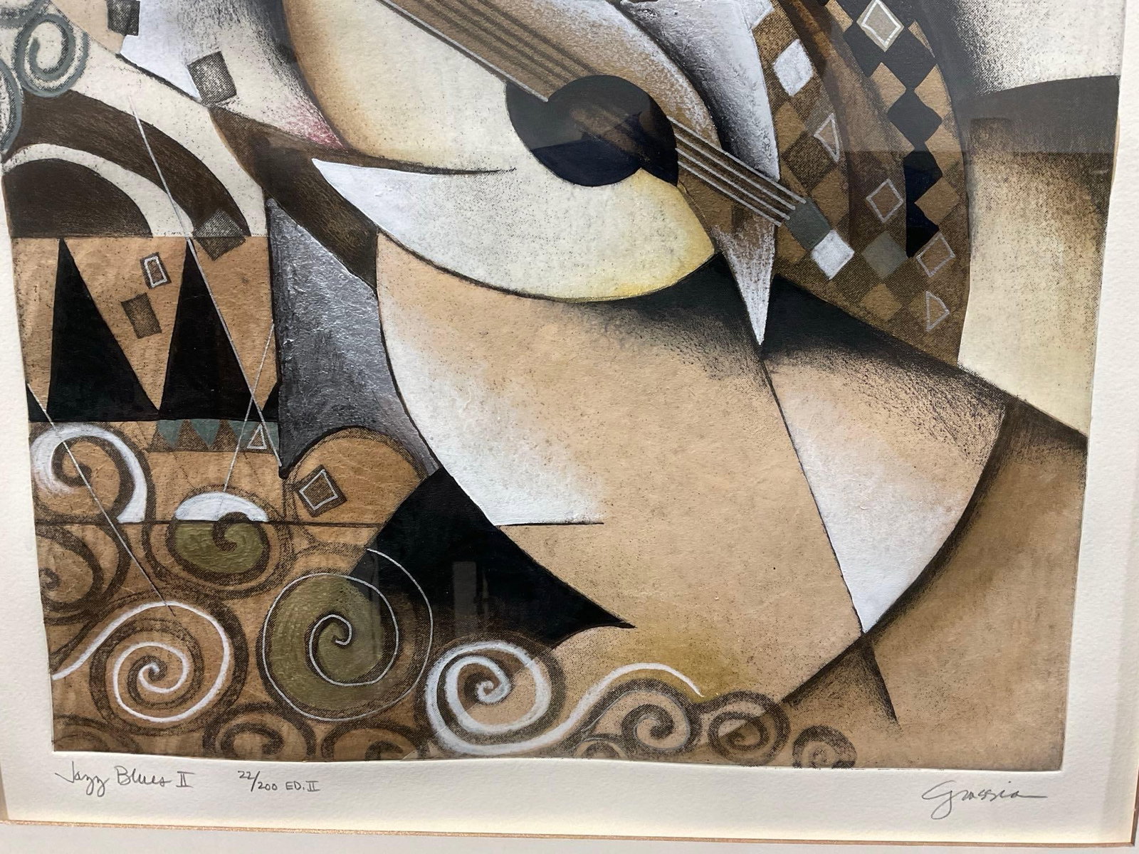 Framed Lithograph titled Jazz Blues II 22/200 Ed. II by J.A.Grassia, Art Deco Abstract piece - 4