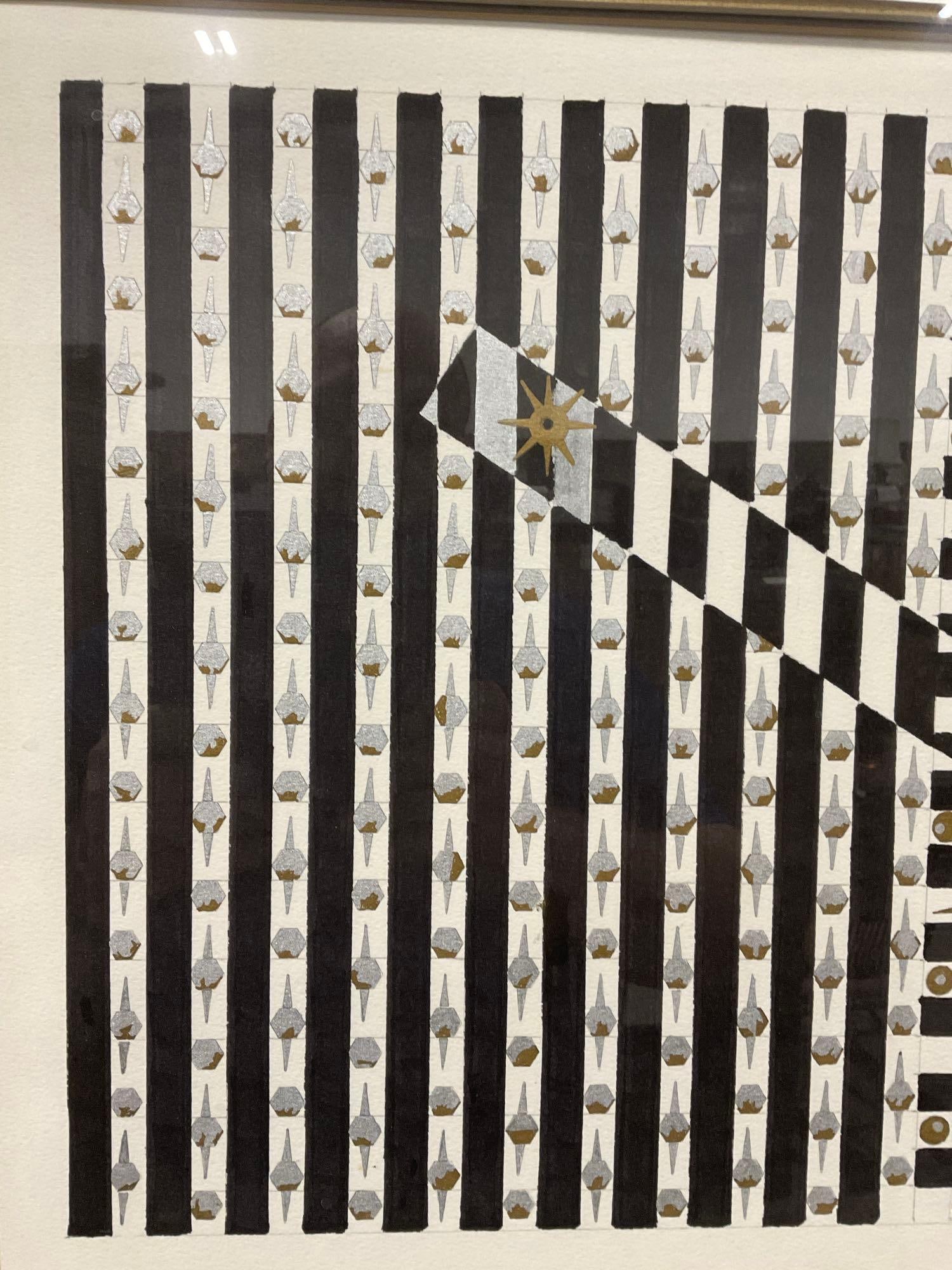 Framed Original Abstract piece, Black & White Stripes, signed by artist Phidicis? 1986, 24x32 inc... - 3