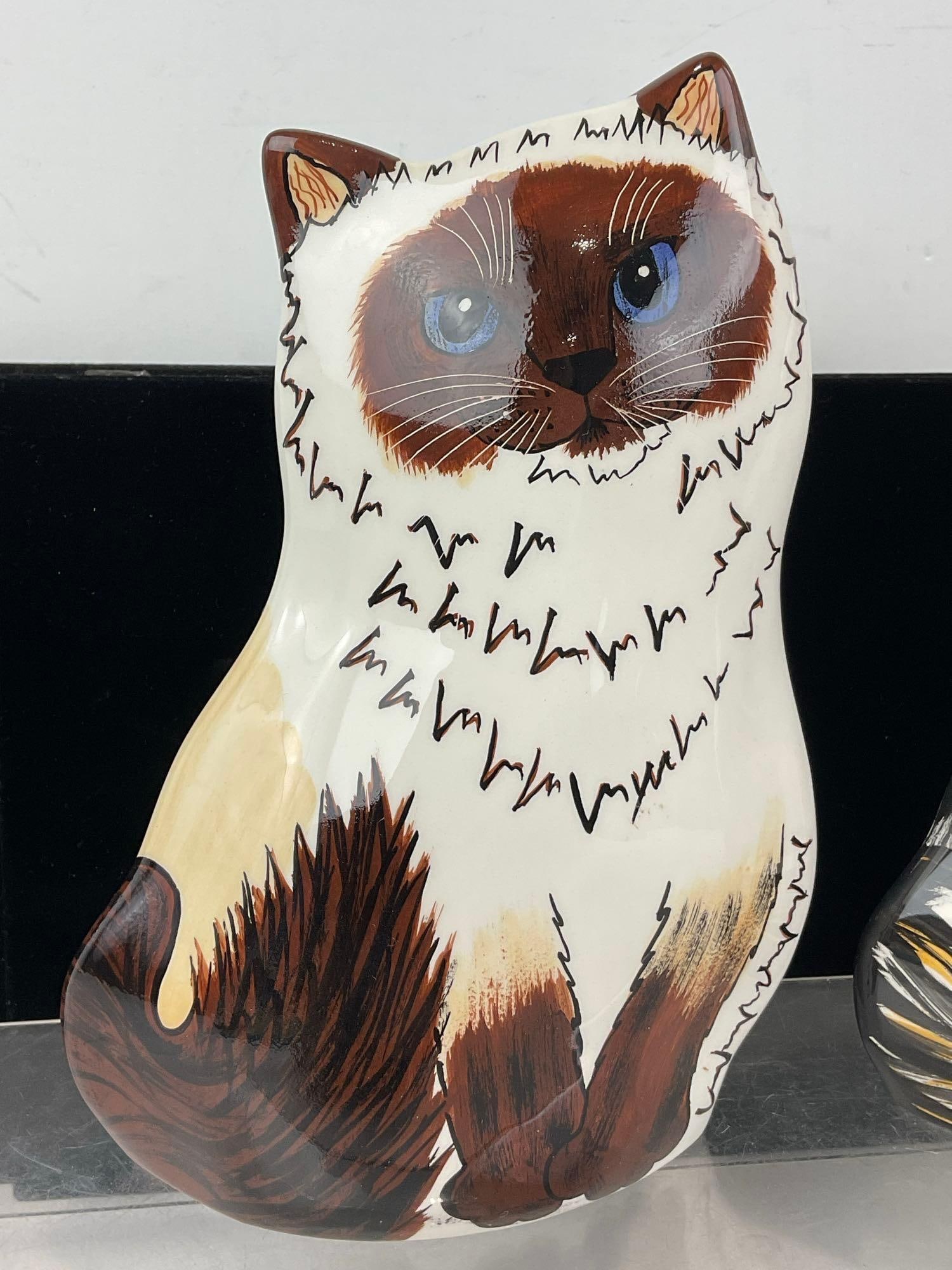 Pair of Handpainted Nina Lyman Cat Planters, Ceramic, 9 inches tall each - 2