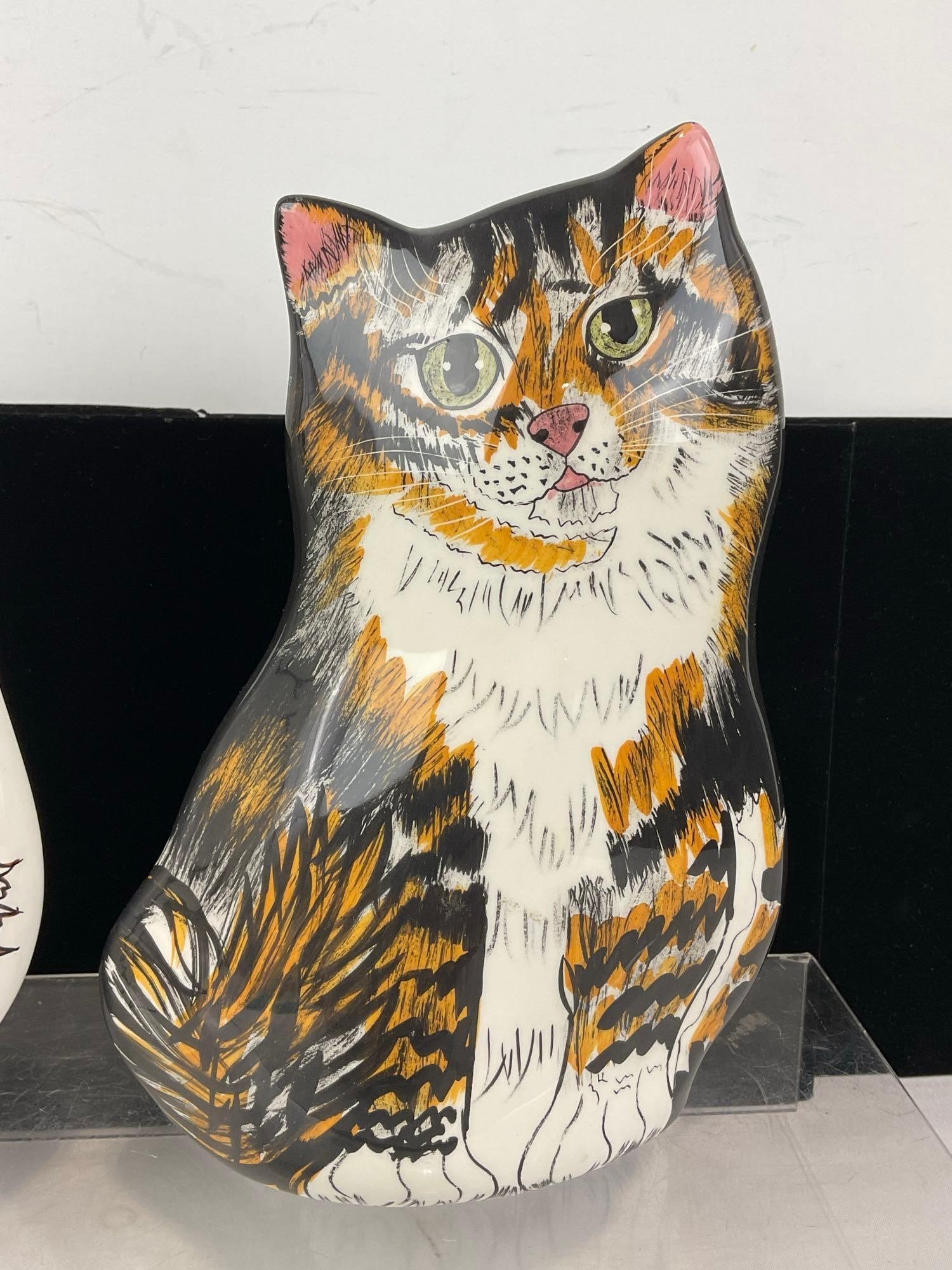 Pair of Handpainted Nina Lyman Cat Planters, Ceramic, 9 inches tall each - 3