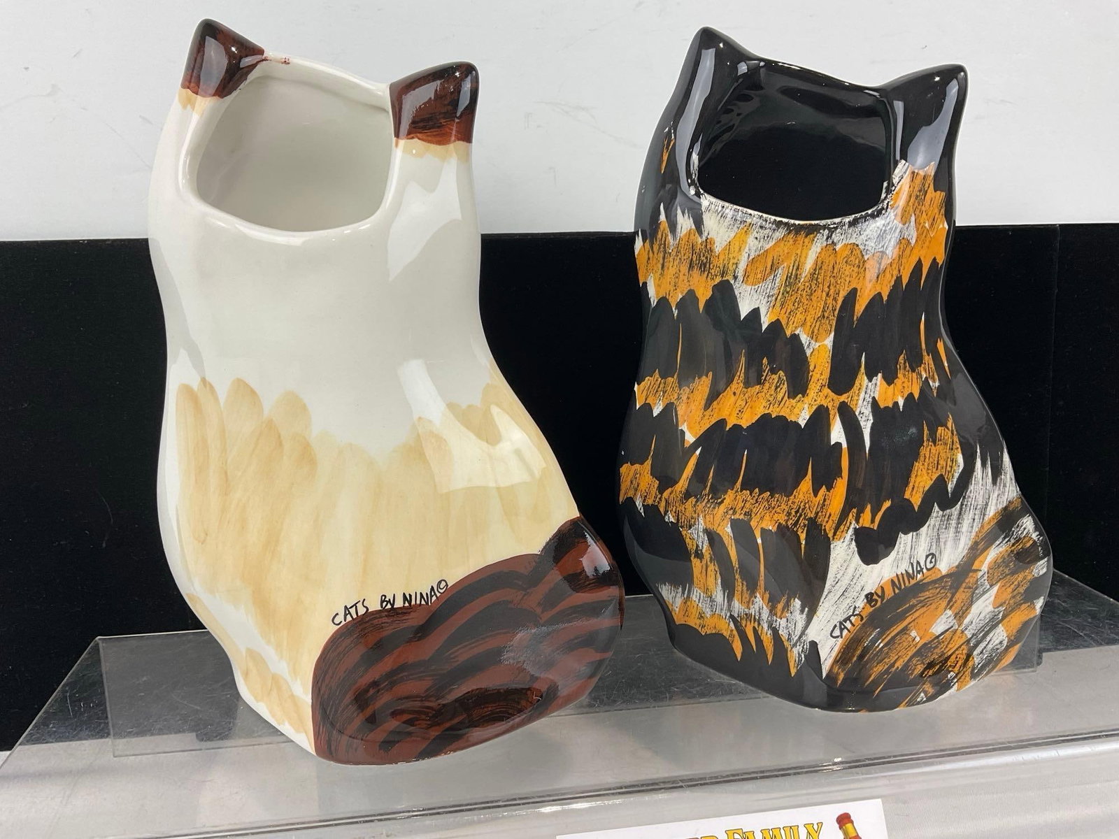 Pair of Handpainted Nina Lyman Cat Planters, Ceramic, 9 inches tall each - 4