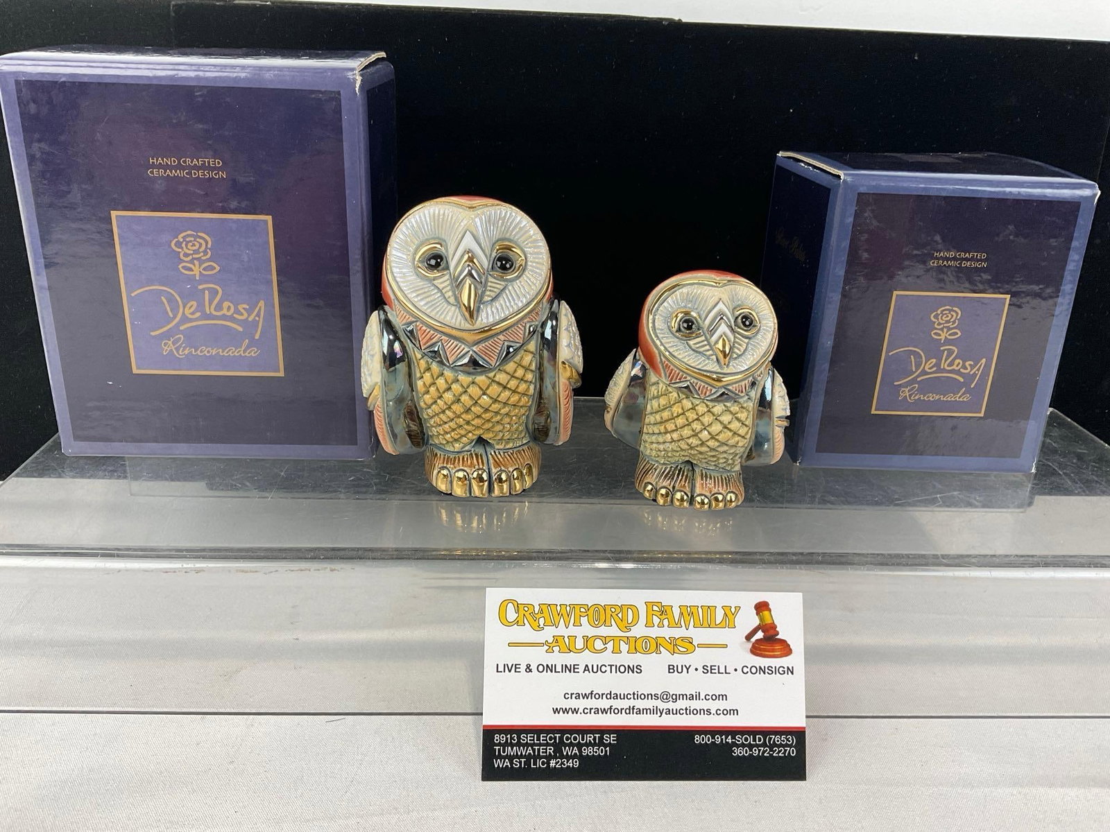 2x De Rosa Figurines in original boxes, #801 Barn Owl & #1745 Baby Barn Owl: Appears to be in good shape. The piece measures approx 7h x 6w x 5d inches. See pics. E-6080