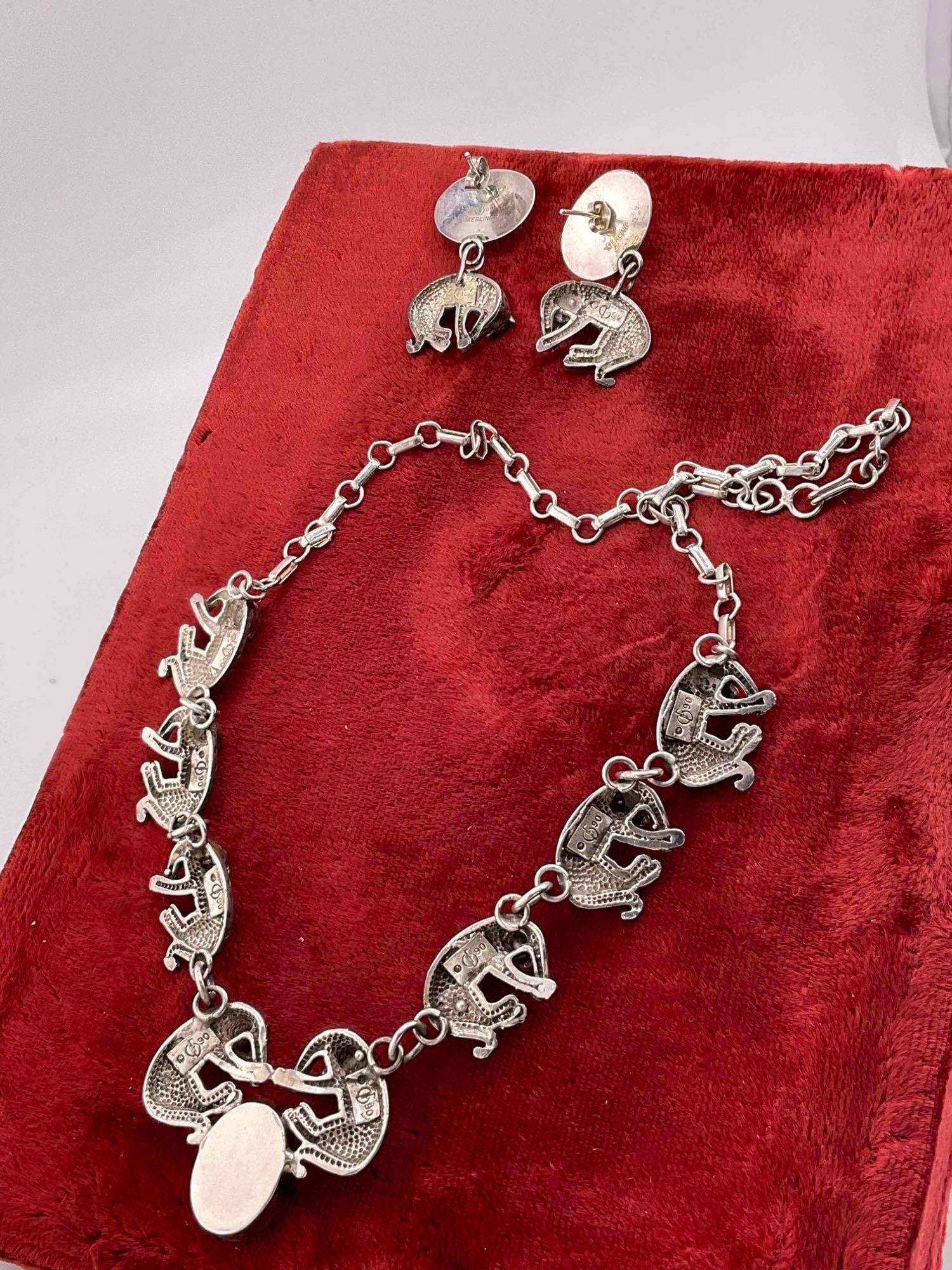 Vintage Carol Felley Sterling Silver Necklace & Earrings w/ Leopards & Purple Toned Settings. - 3