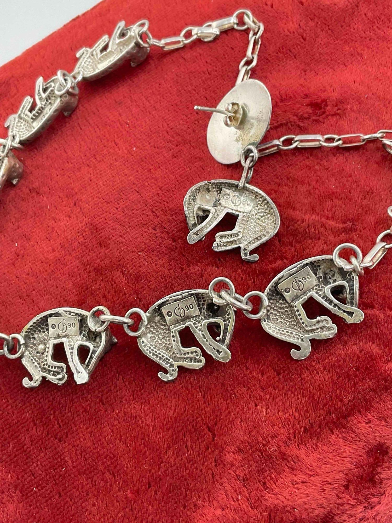 Vintage Carol Felley Sterling Silver Necklace & Earrings w/ Leopards & Purple Toned Settings. - 4