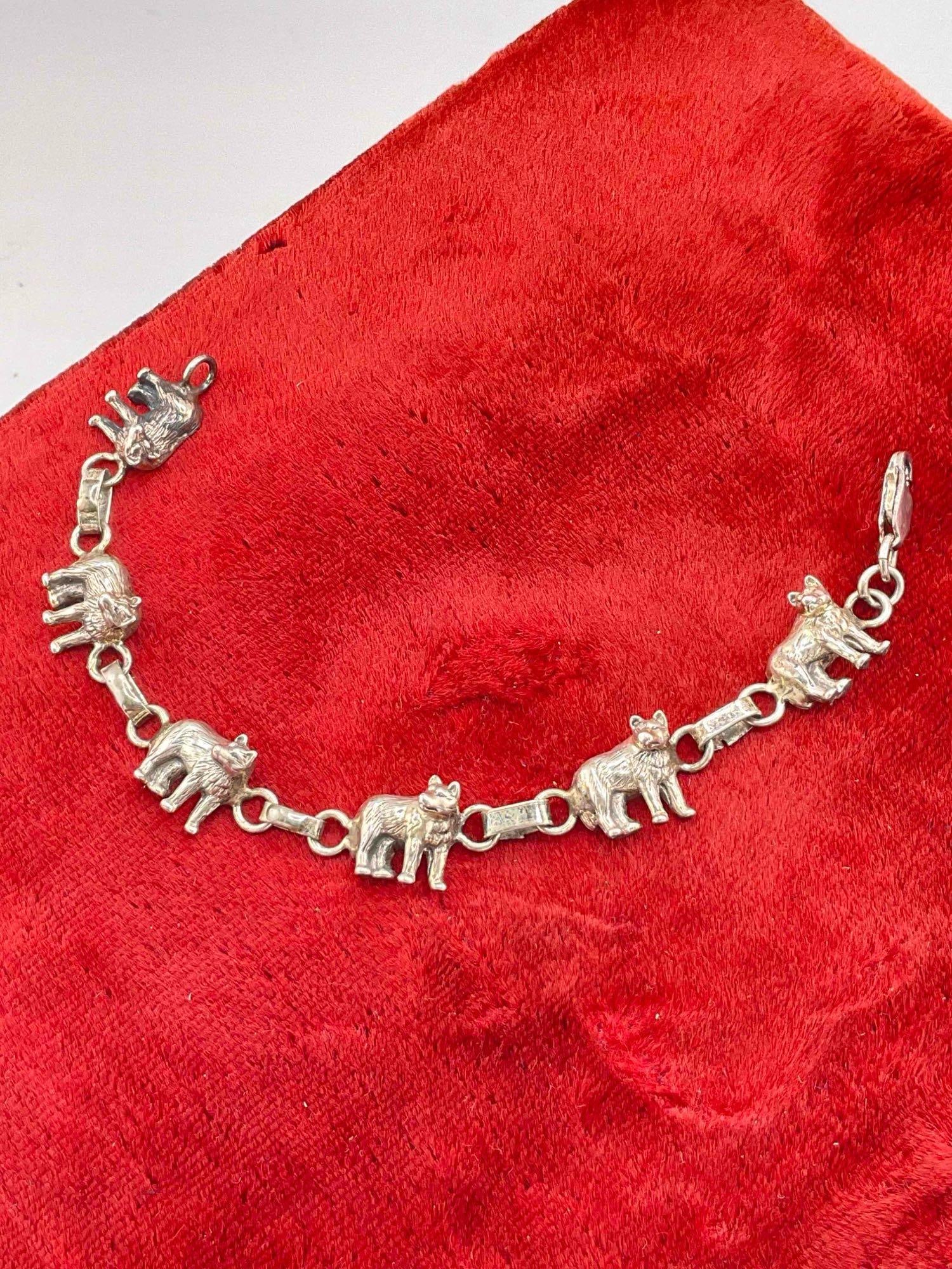 Vintage Carol Felley Sterling Silver Bracelet w/ Wolf Design. Measures 6.5" See pics. - 2