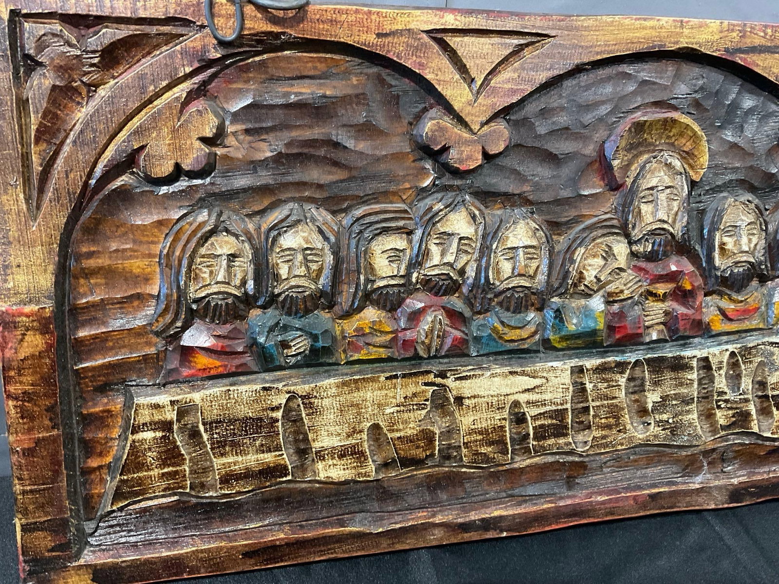 Handcarved Religious Last Supper Hanging Sign, 18h x 40w x 4d inches - 2