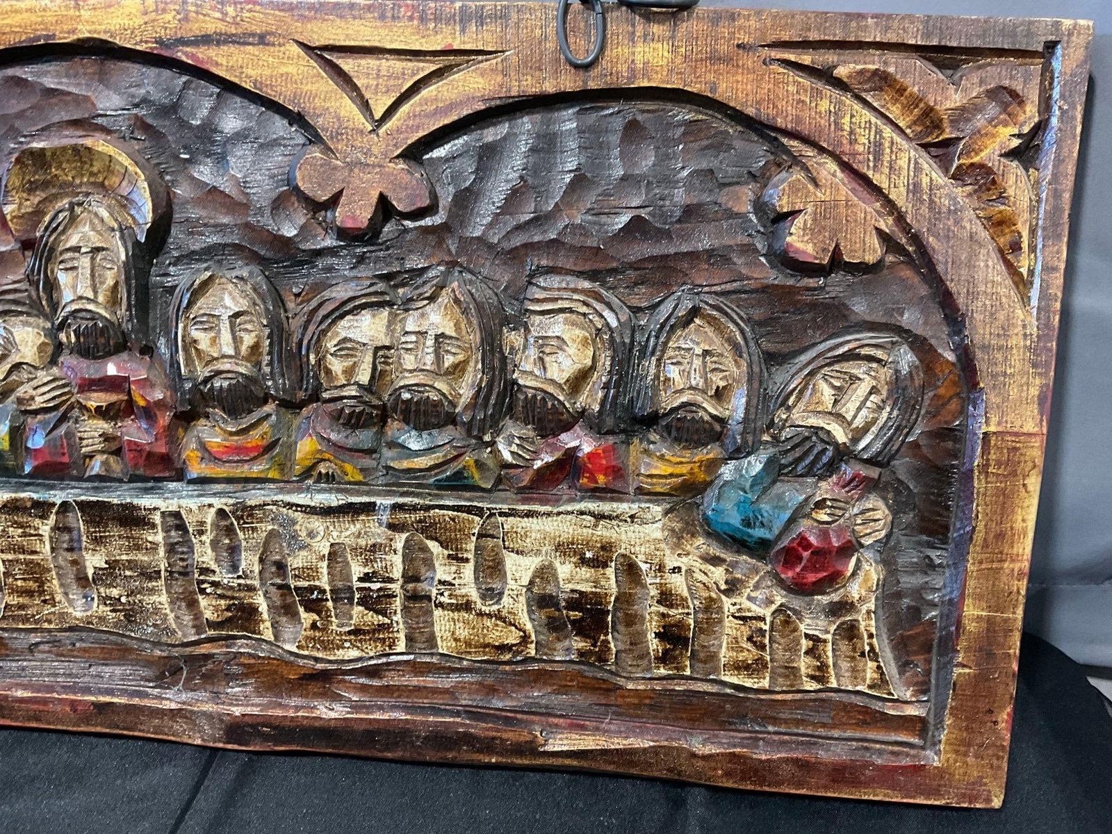 Handcarved Religious Last Supper Hanging Sign, 18h x 40w x 4d inches - 3