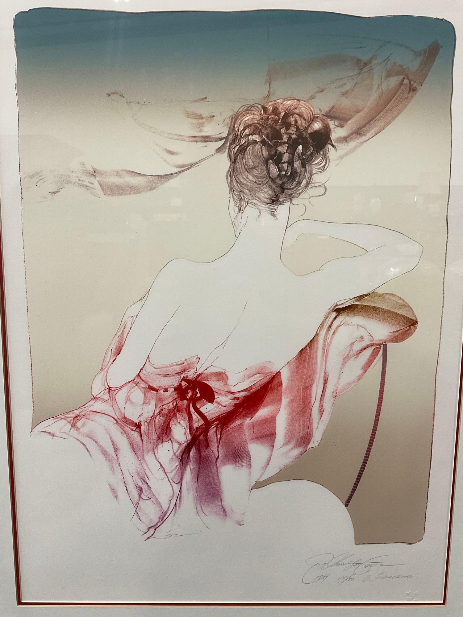 Framed 1984 Lithograph Signed & #d 15/80 by Guilherme de Faria, 34x27 inches: Similar to the next piece. Signed, numbered, dated, and possibly titled below Appears to be in good shape. The piece measures approx 34h x 27w x 3d inches. See pics. E-6080
