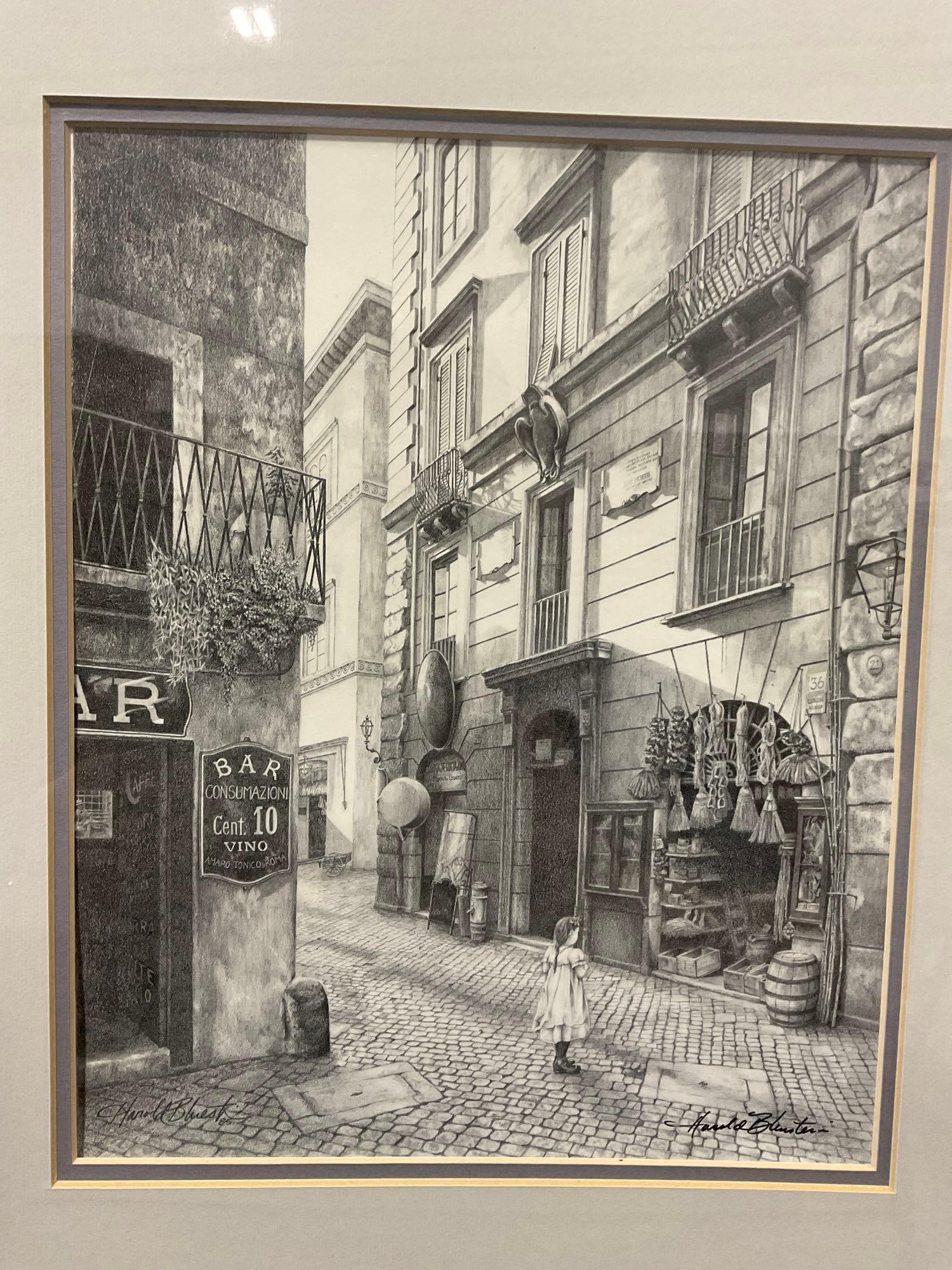Framed 2 Signed Prints & Quote, 2 Italian City Street Scenes by Harold Bluestein , 21x25 inches - 3