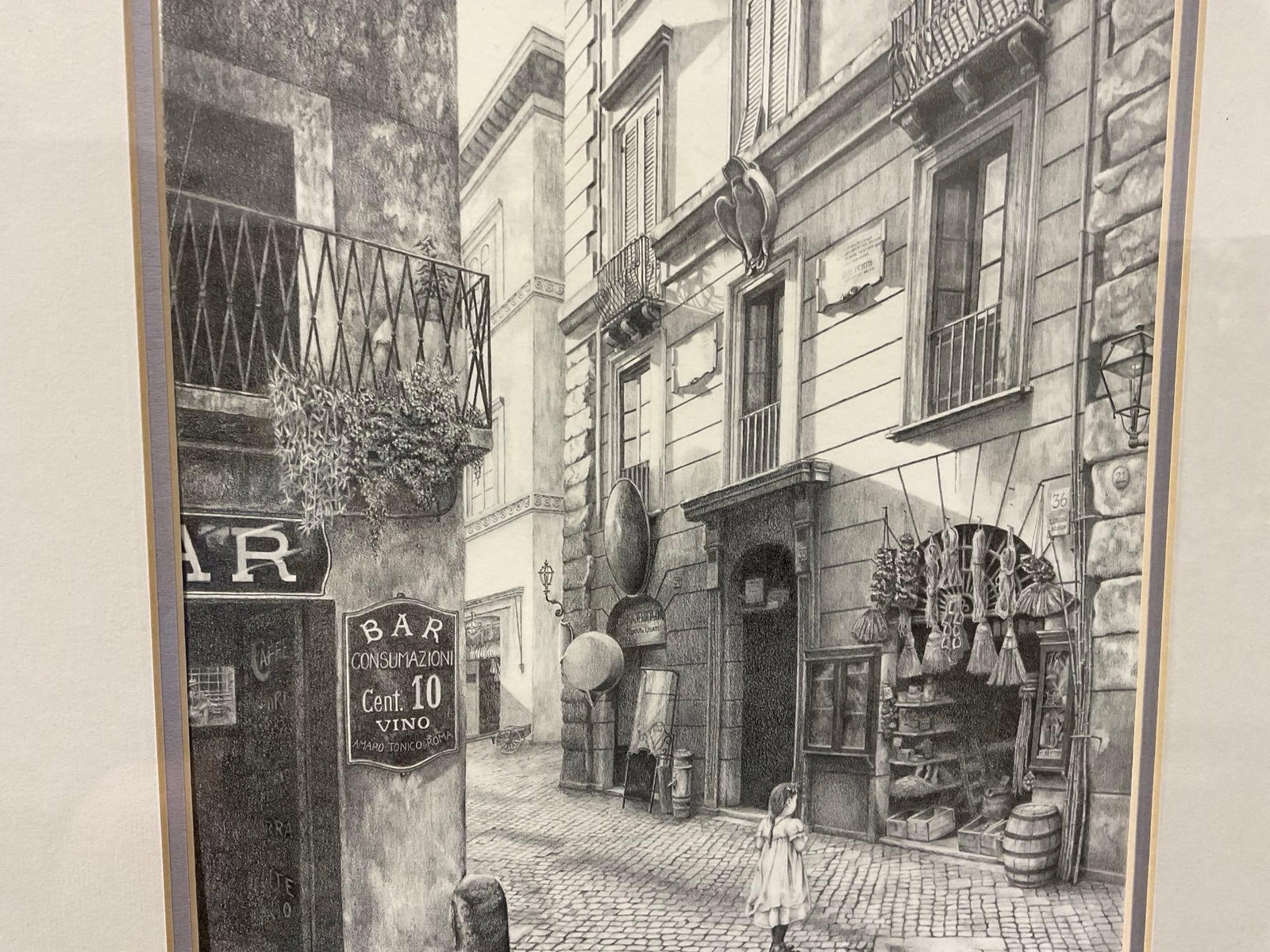 Framed 2 Signed Prints & Quote, 2 Italian City Street Scenes by Harold Bluestein , 21x25 inches - 6
