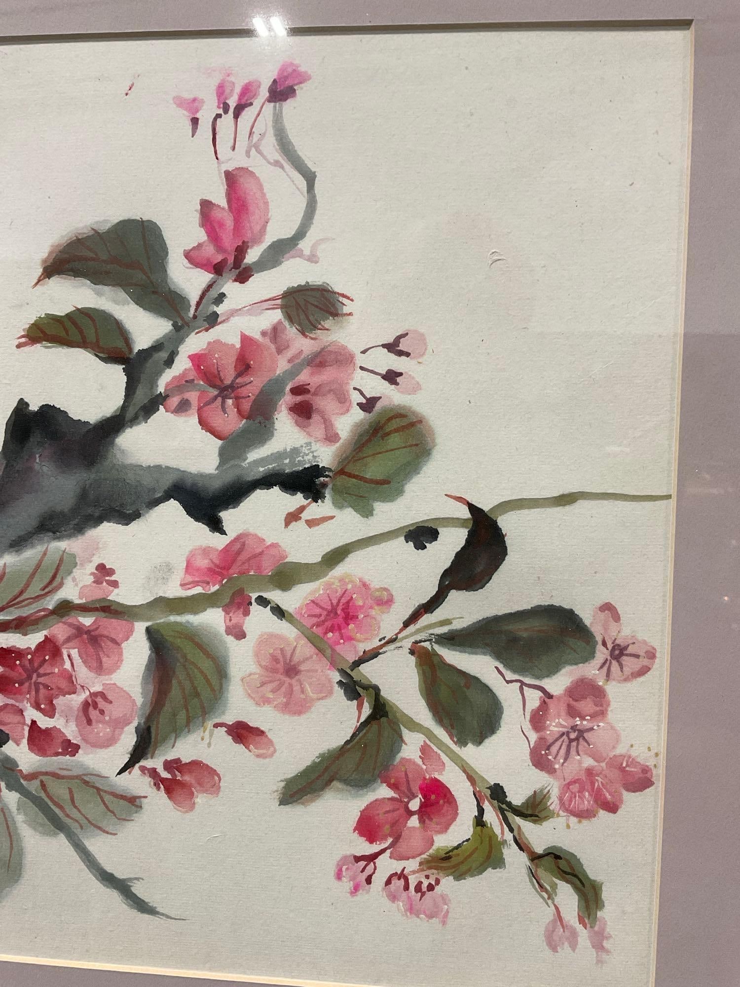 Framed Japanese Style Watercolor, Cherry Blossom Tree by S. Catherine Tyrrell, 19x25 inches - 4