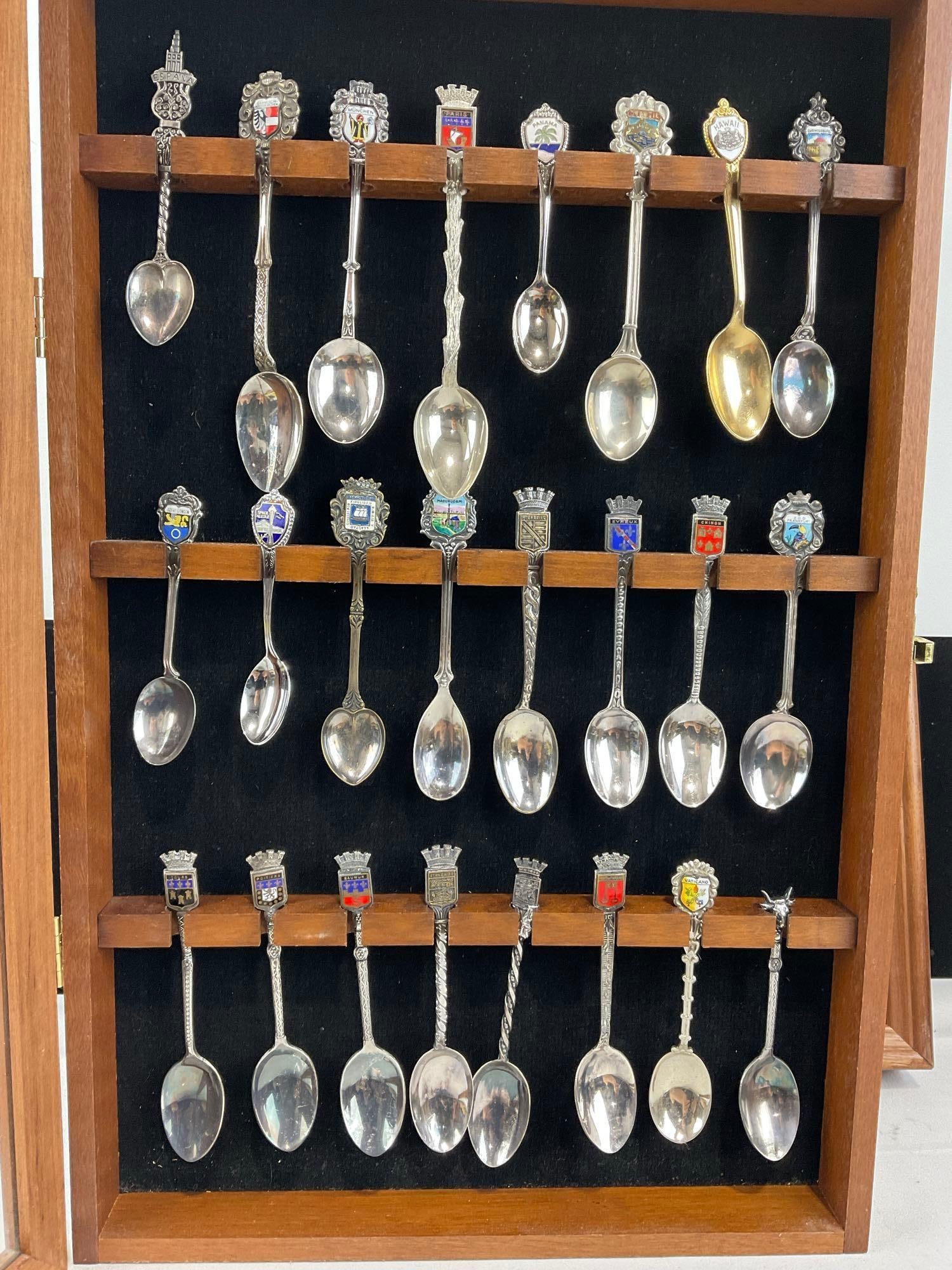 Pair of Spoon Holder Shadowboxes, full of variety of novelty spoons, French, German & more - 2