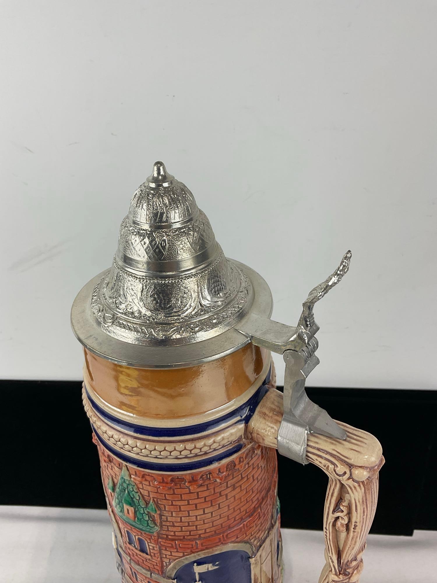 Huge 3 Liter West German Gerz Stoneware Stein, Handpainted High-Relief Lovers Scene - 4