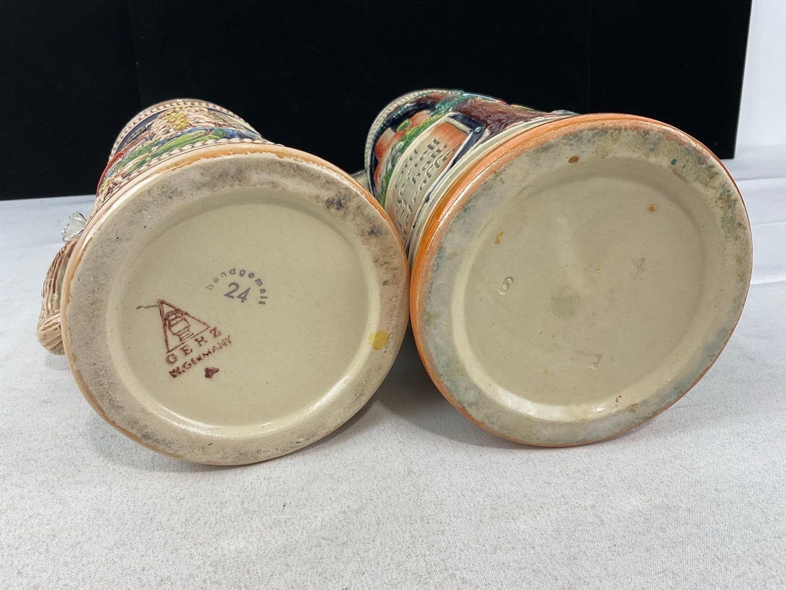 Pair of West German Stoneware Steins, w/pewter lids, Stuttgart & Hunting Scene - 4