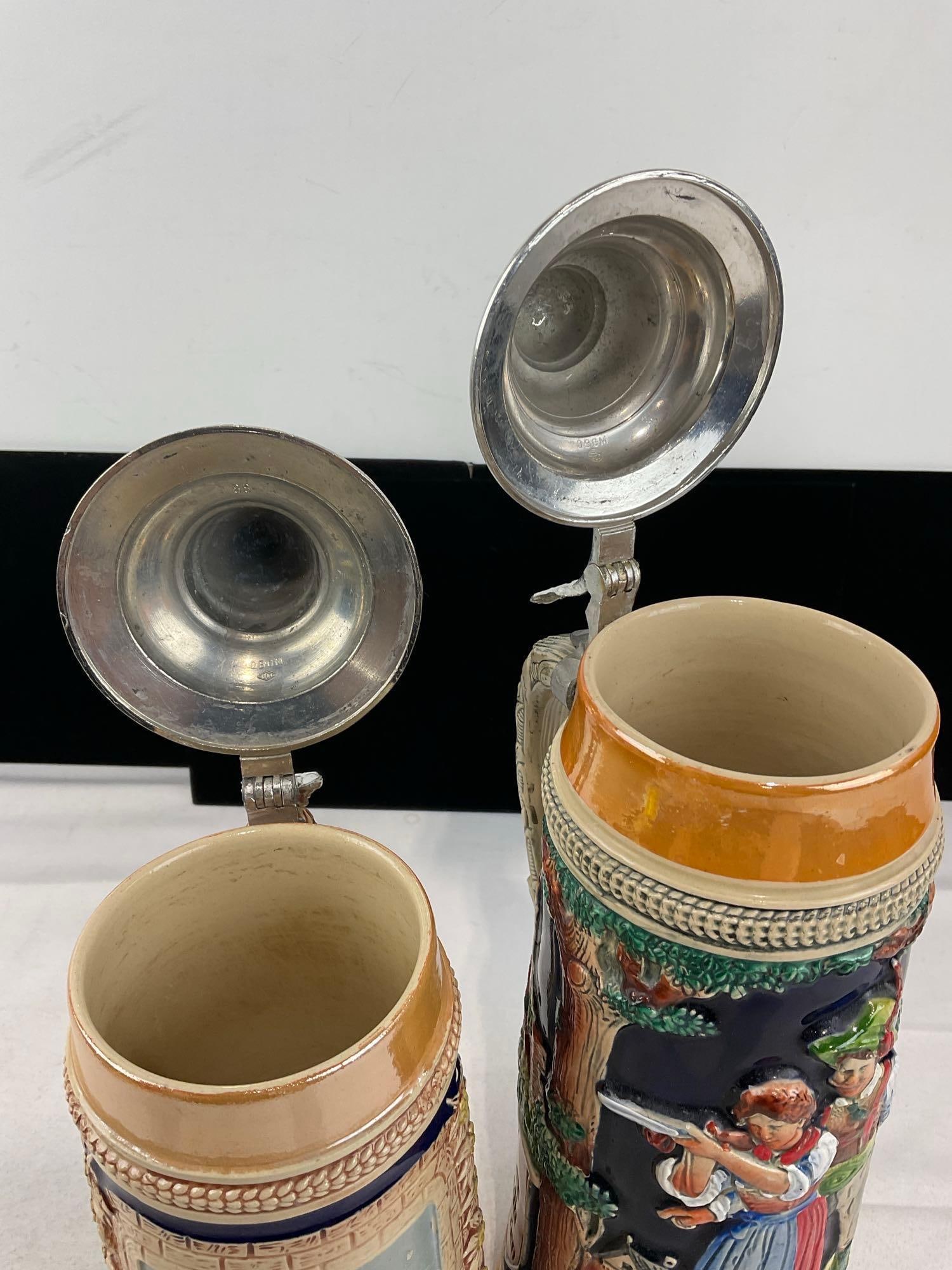 Pair of West German Stoneware Steins, w/pewter lids, Stuttgart & Hunting Scene - 5