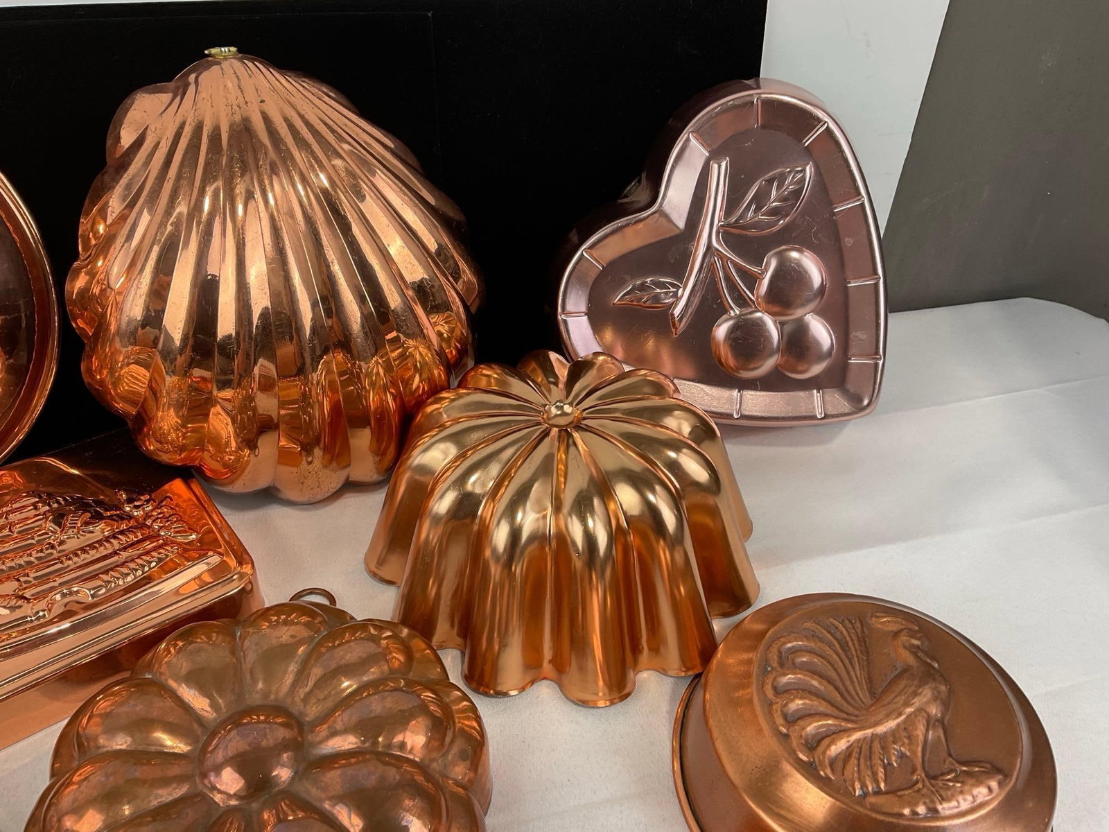 12 Jelly Molds, Copper toned aluminum pieces, Lobster, Heart, Shell, & more shapes - 3