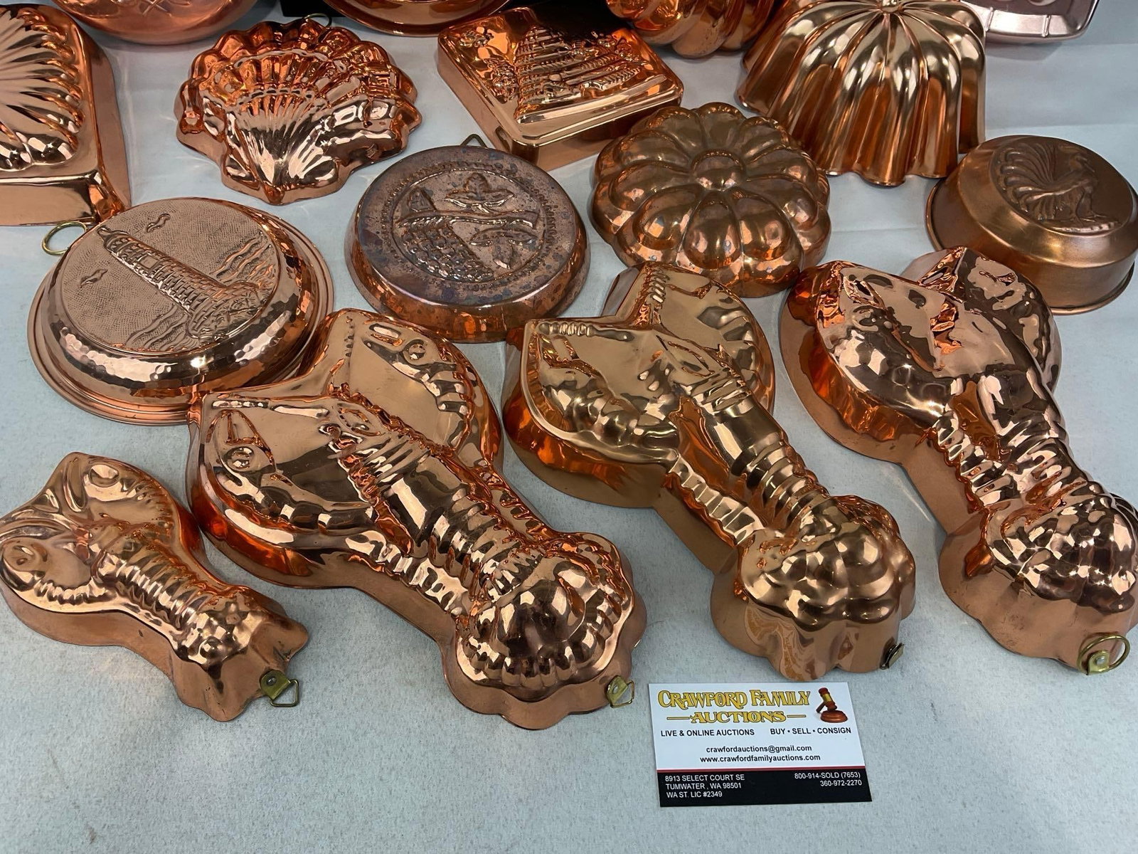 12 Jelly Molds, Copper toned aluminum pieces, Lobster, Heart, Shell, & more shapes - 4