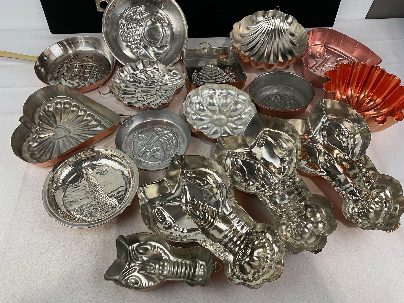 12 Jelly Molds, Copper toned aluminum pieces, Lobster, Heart, Shell, & more shapes - 5