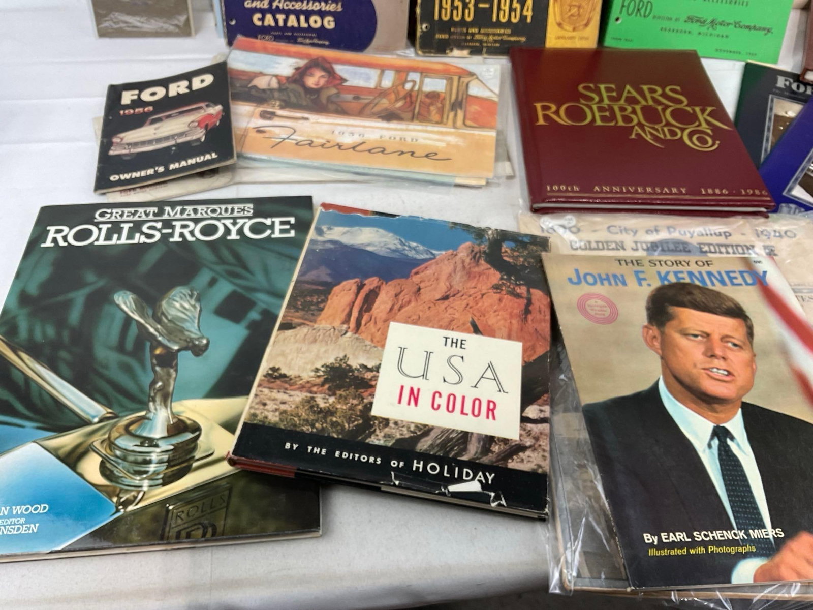 Collection of Ford Books, Sears, Ford Advertisements, Rolls-Royce Book, & more, Puyallup Press Ne... - 2