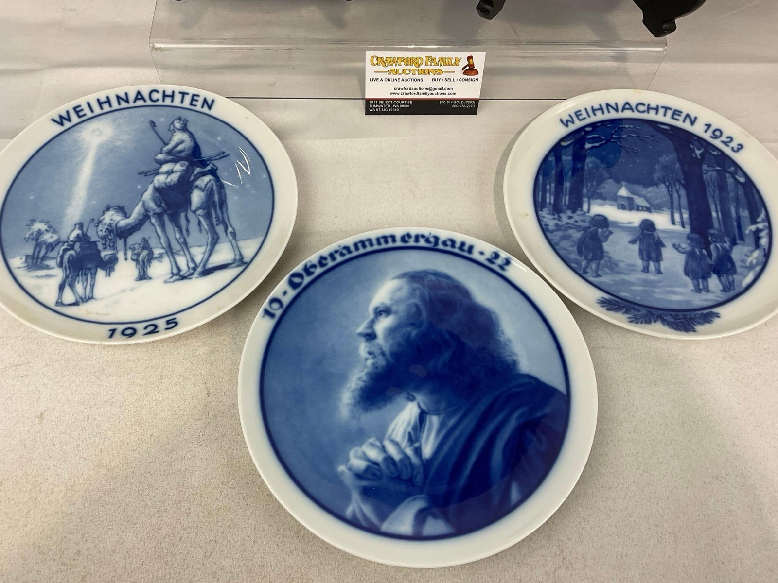 5 German Rosenthal Christmas Plates, Porcelain Blue & White, 1922, 23, 25, & 1930, religious scenes - 2