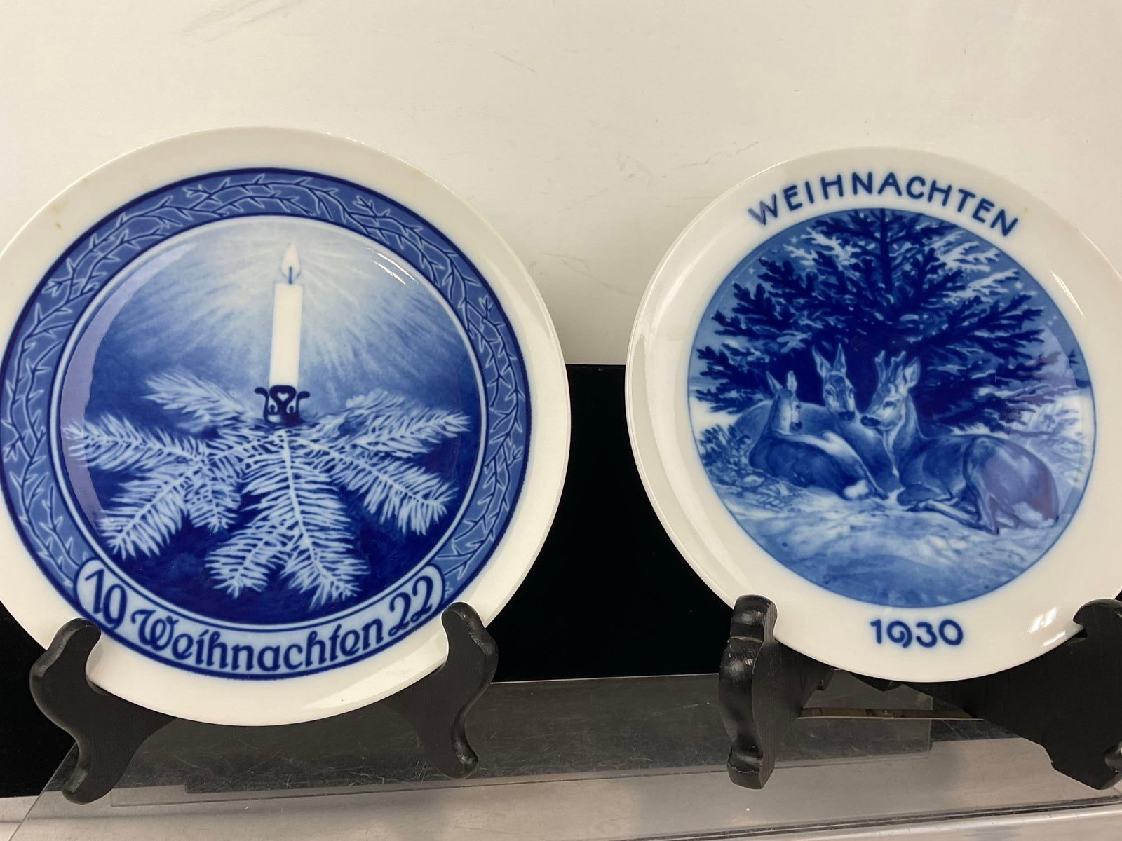 5 German Rosenthal Christmas Plates, Porcelain Blue & White, 1922, 23, 25, & 1930, religious scenes - 3