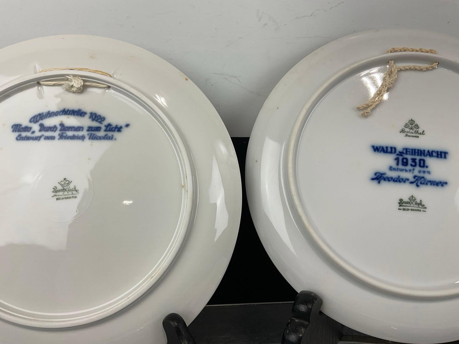 5 German Rosenthal Christmas Plates, Porcelain Blue & White, 1922, 23, 25, & 1930, religious scenes - 4